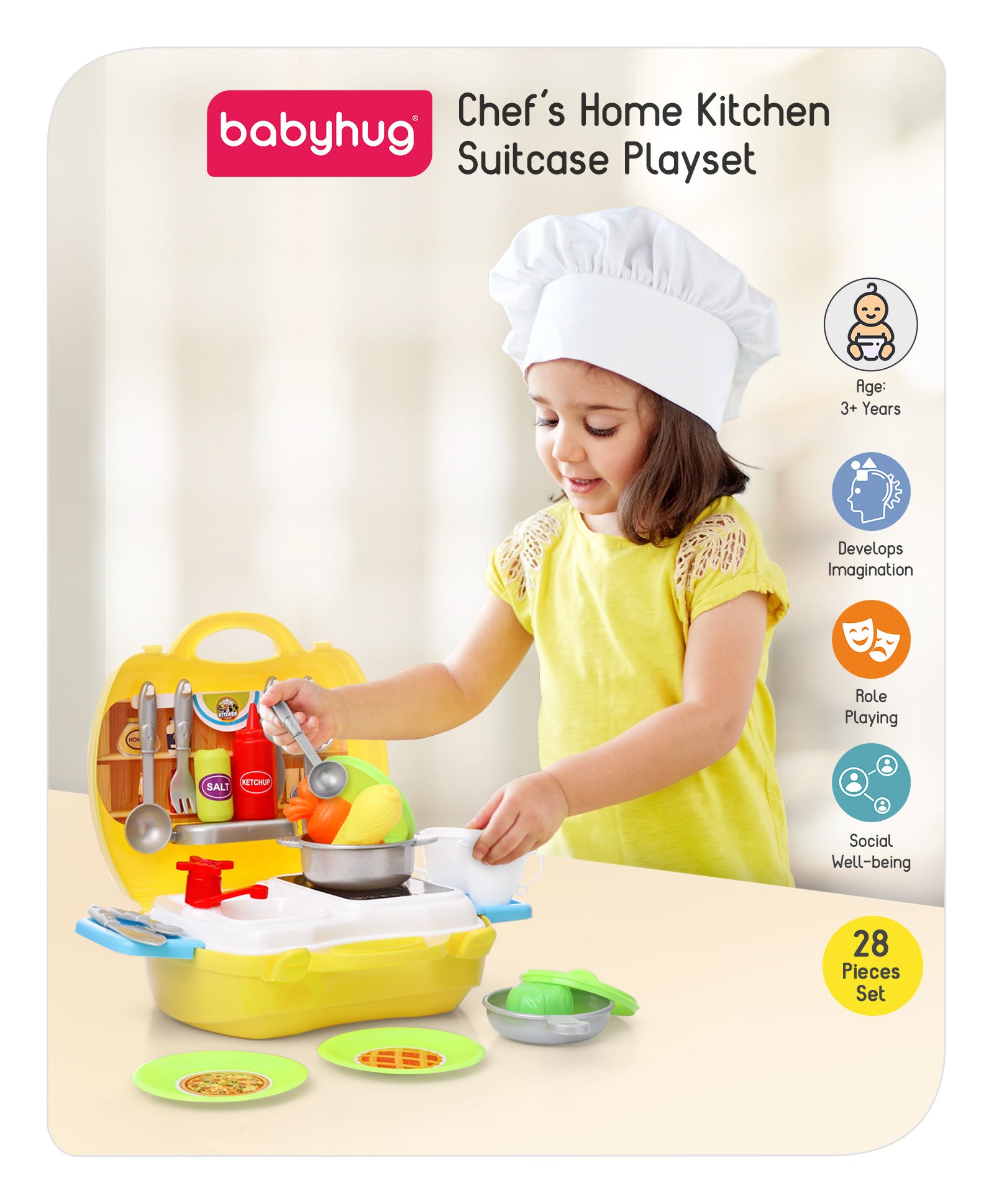 Babyhug Chef's Home Kitchen Suitcase Playset - 28 Pieces