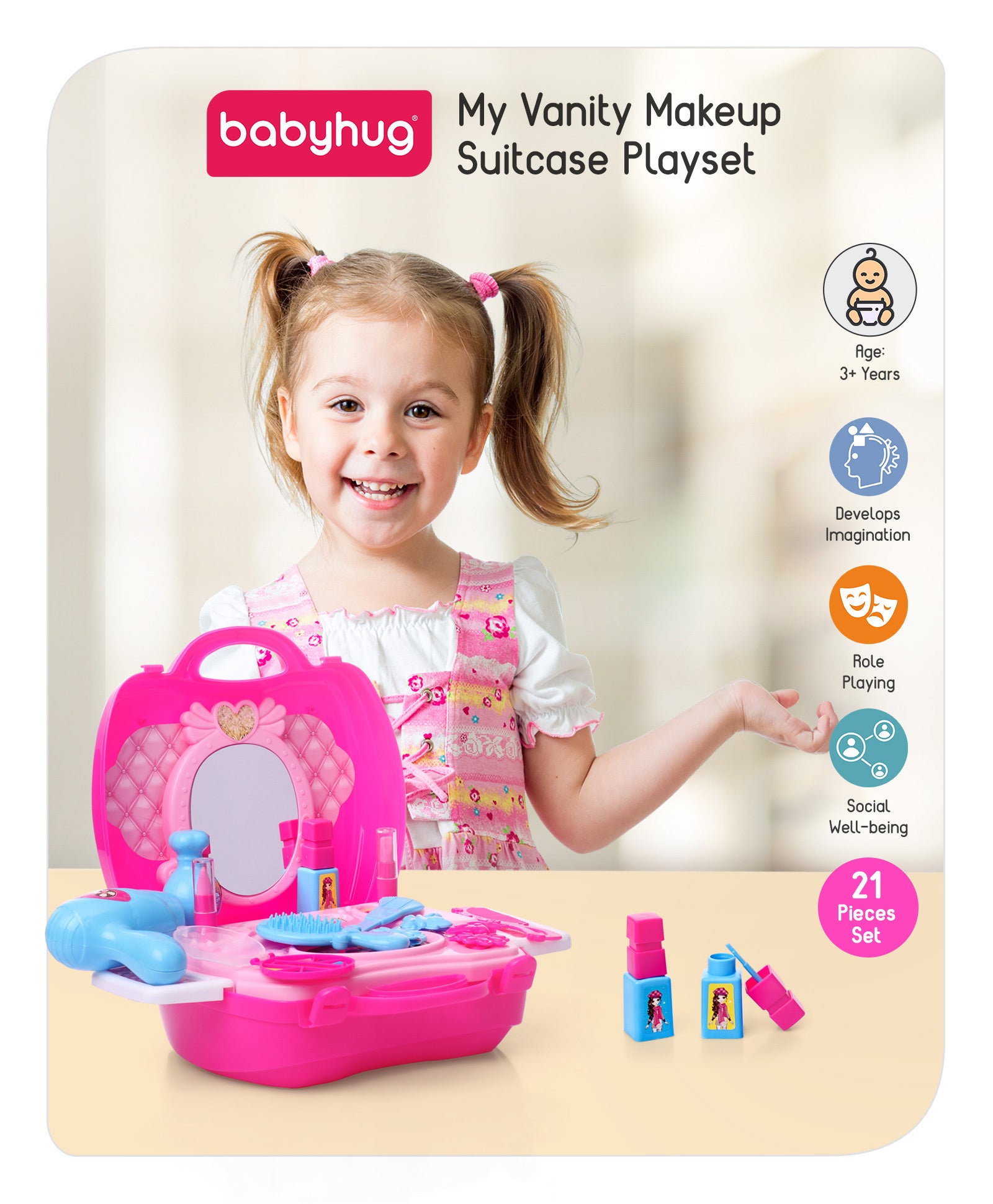Babyhug My Vanity Makeup Suitcase Playset - 21 Pieces