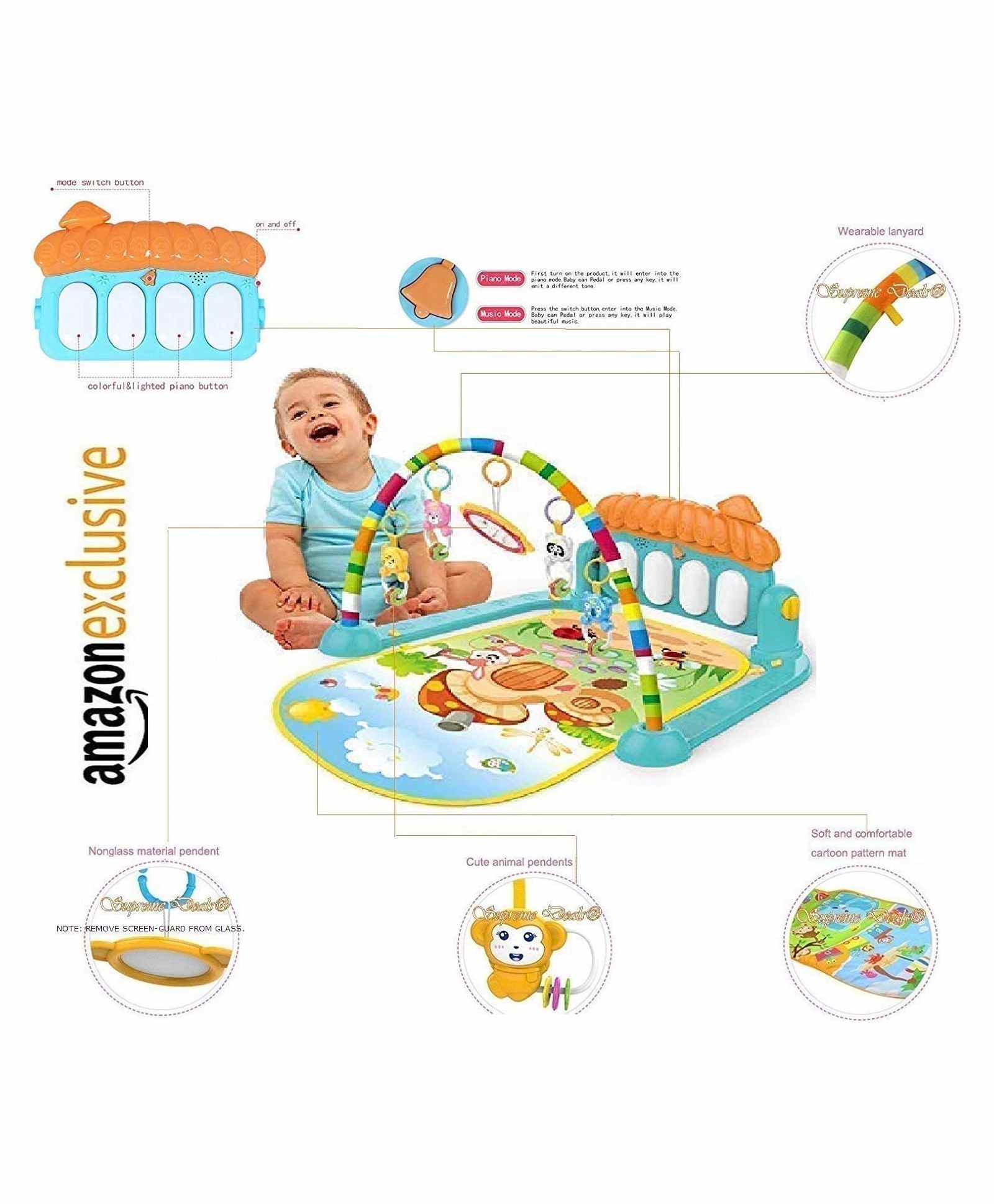 Musical Keyboard Piano Mat with Toys Bar - Muticolour - Image 8