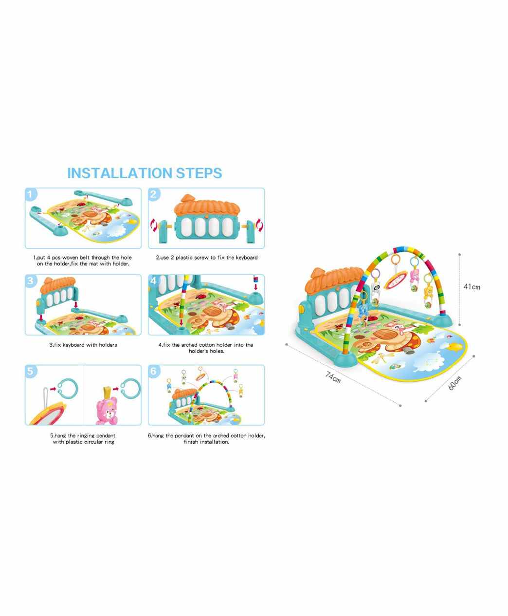 Musical Keyboard Piano Mat with Toys Bar - Muticolour - Image 9