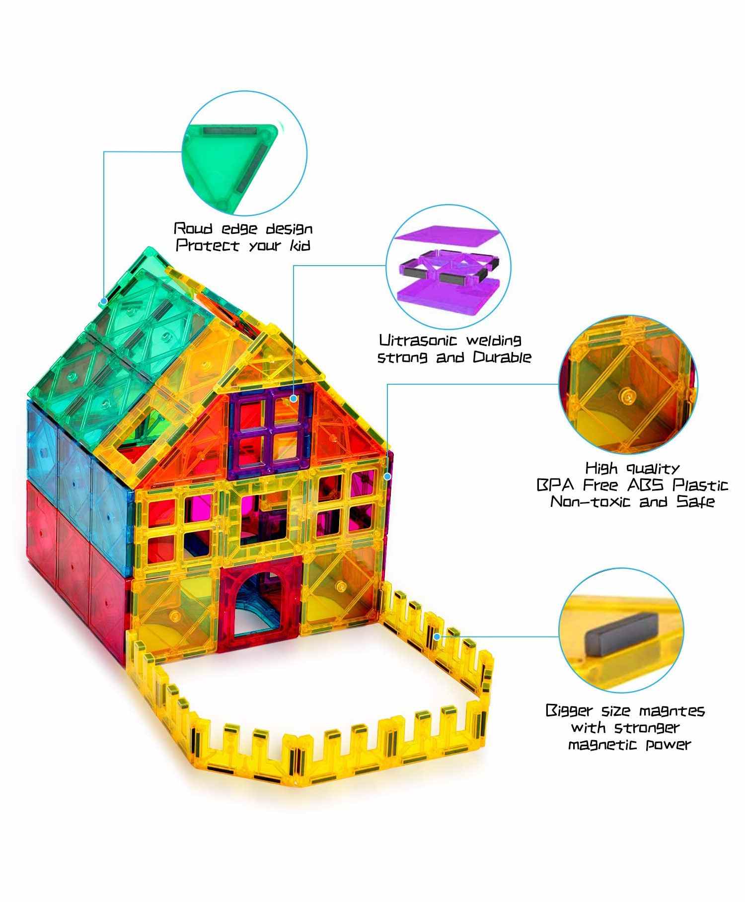 Snaptron Magnetic Tiles With Storage Box Multicolour - 60 Pieces - Image 5