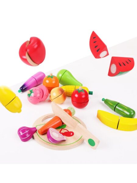 Toys Fruits And Vegetable Cut Puzzle Set Wood Multicolour - 16 Pieces