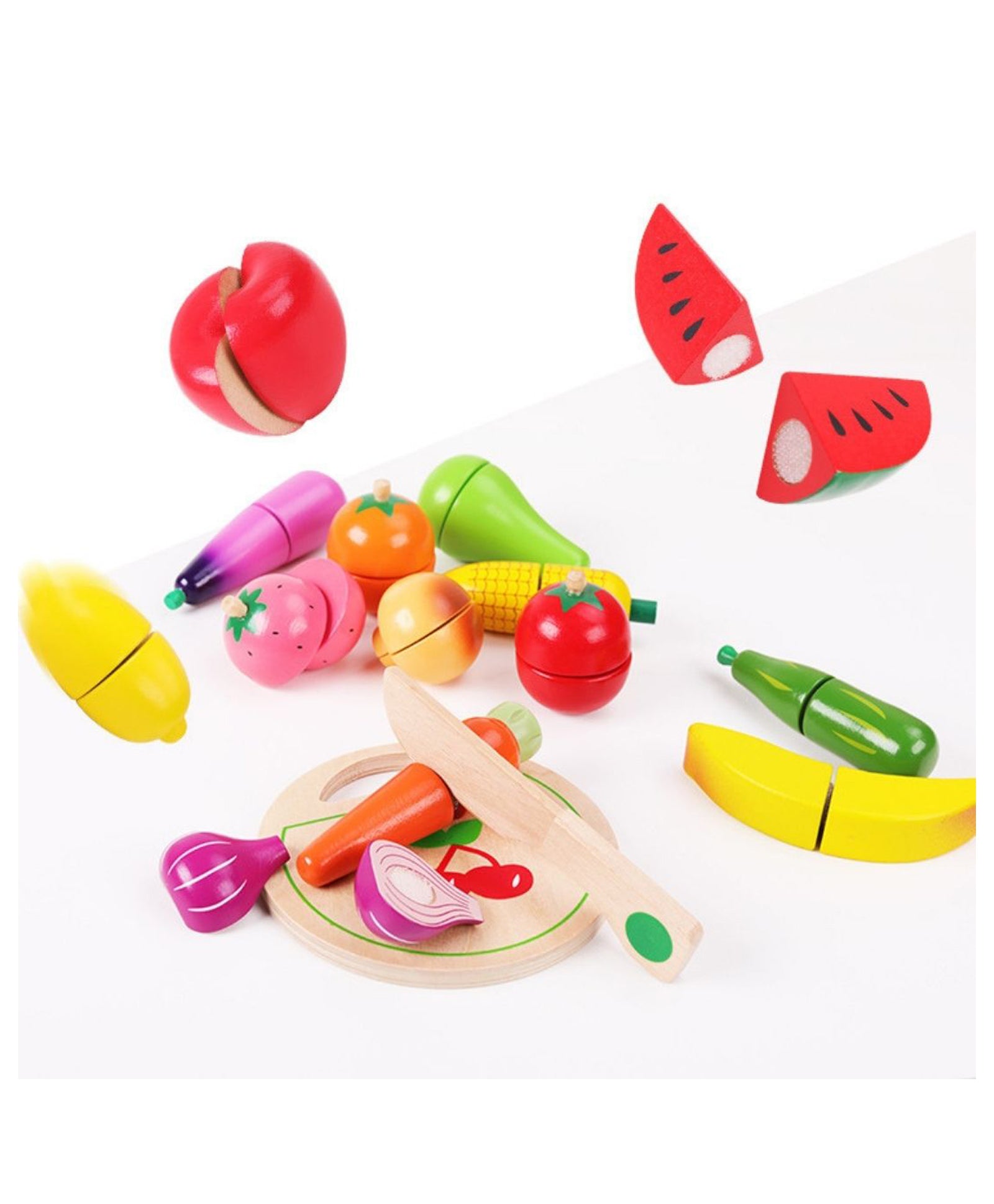 Toys Fruits And Vegetable Cut Puzzle Set Wood Multicolour - 16 Pieces