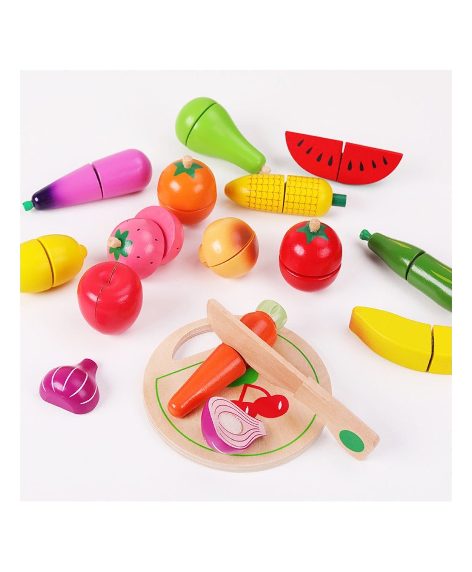 Toys Fruits And Vegetable Cut Puzzle Set Wood Multicolour - 16 Pieces - Image 4