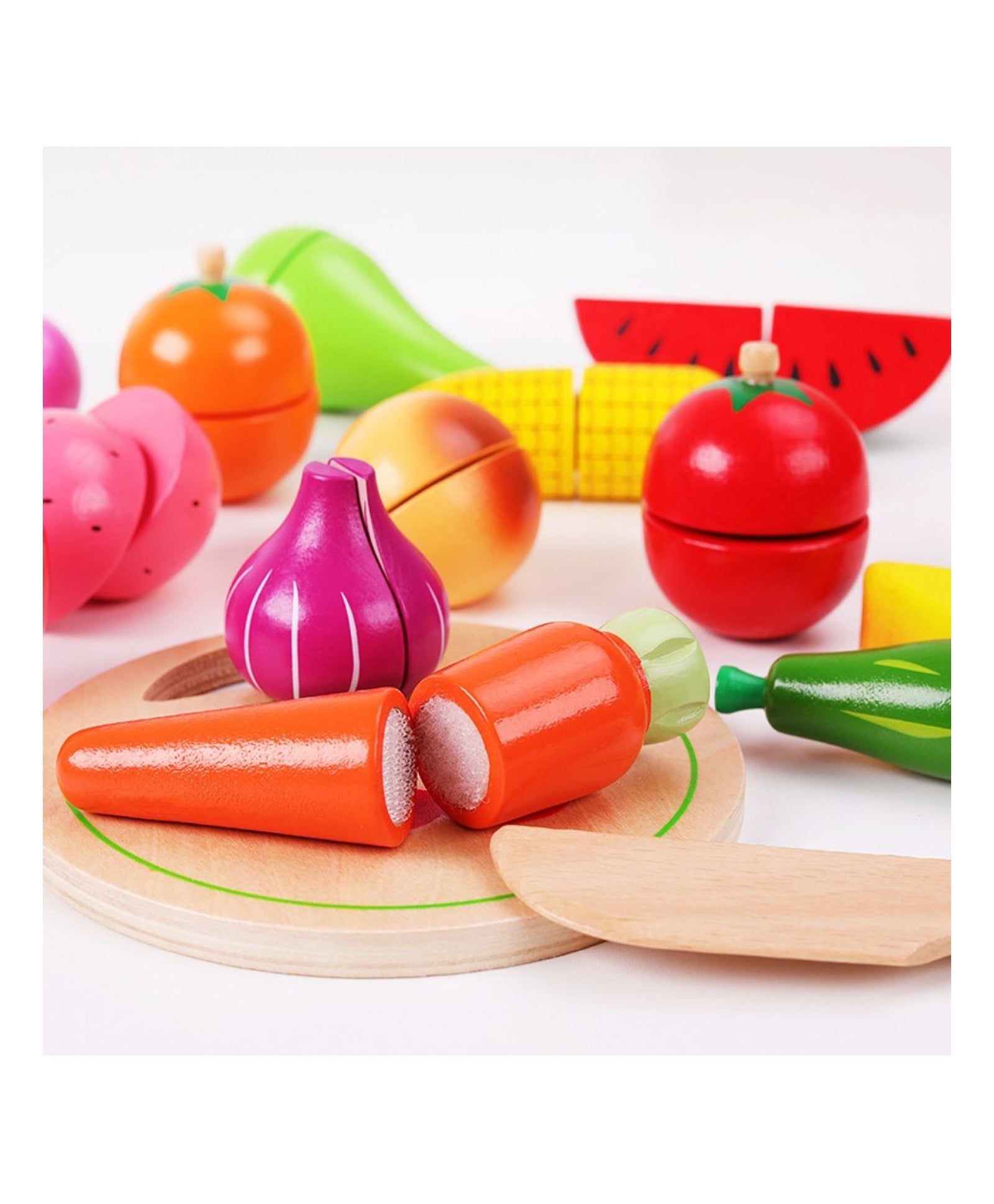 Toys Fruits And Vegetable Cut Puzzle Set Wood Multicolour - 16 Pieces - Image 5