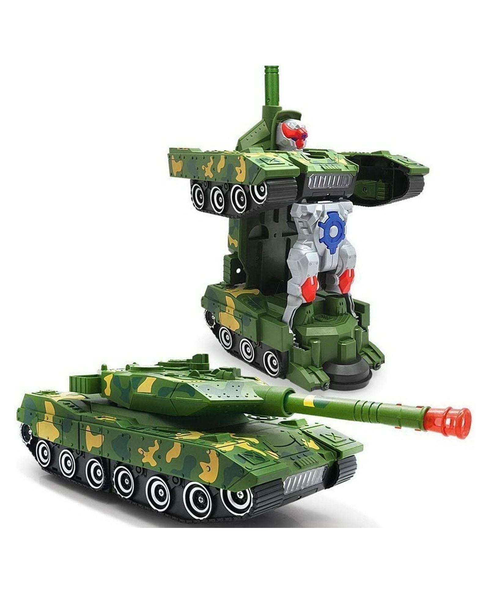 Push & Go Robot Cum Toy Tank with Lights & Sound - Green