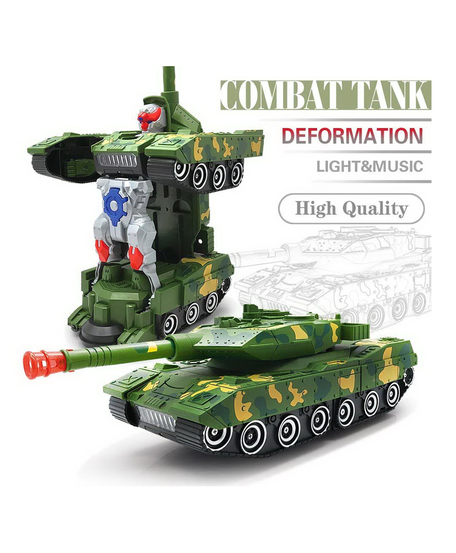 Push & Go Robot Cum Toy Tank with Lights & Sound - Green - Image 4