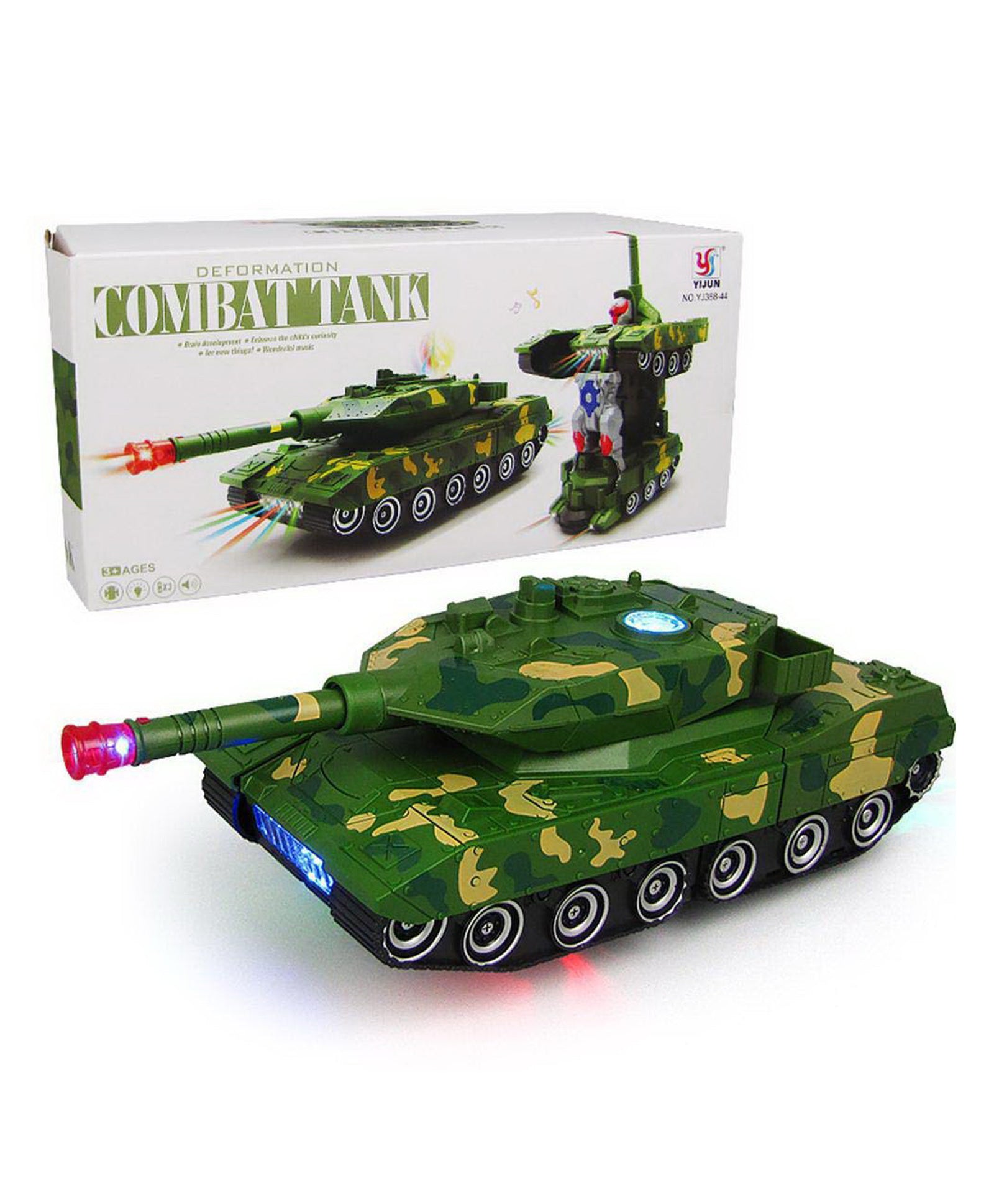 Push & Go Robot Cum Toy Tank with Lights & Sound - Green - Image 5
