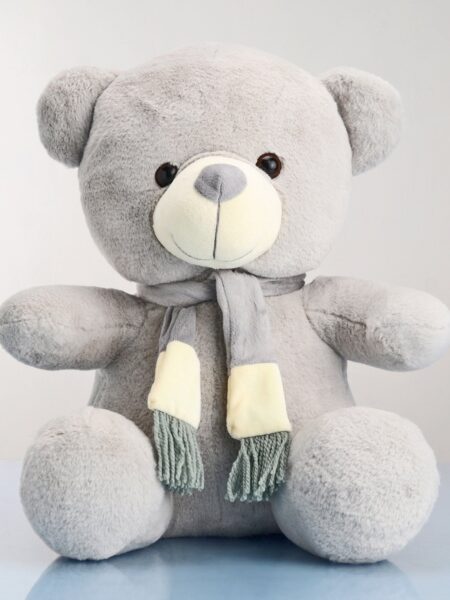 Babyhug Plush Teddy Bear with Muffler Soft Toy Grey - Height 40 cm