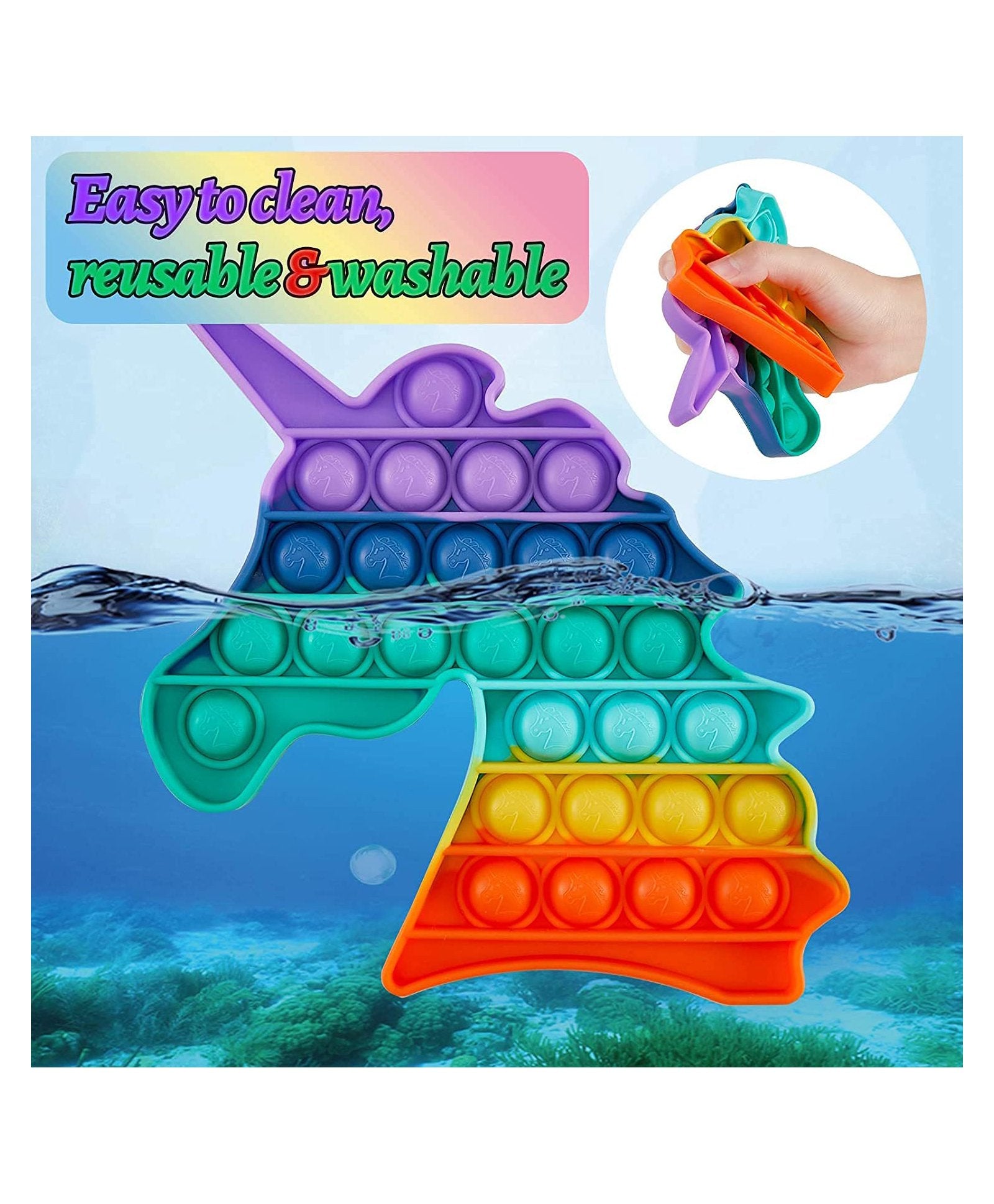 Unicorn Shape Pop Bubble Stress Relieving Silicone Pop It Fidget Toy - Multicolor - Image 2