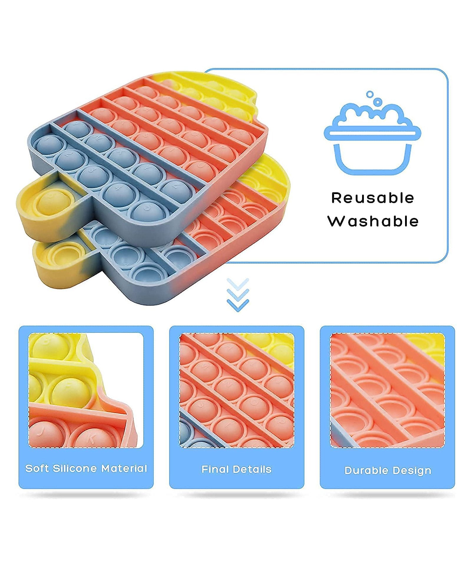 Ice Cream Shape Pop Bubble Stress Relieving Silicone Pop It Fidget Toy - Multicolor - Image 4