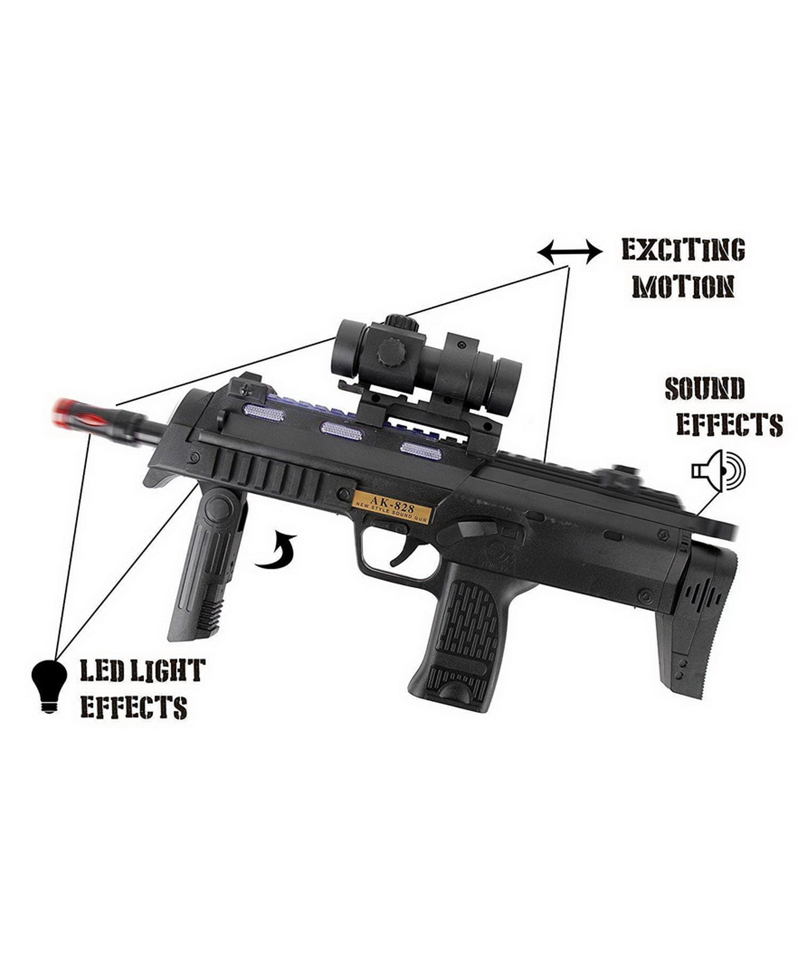 Battery Operated AK 828 Machine Toy Gun with Sound - Black - Image 3