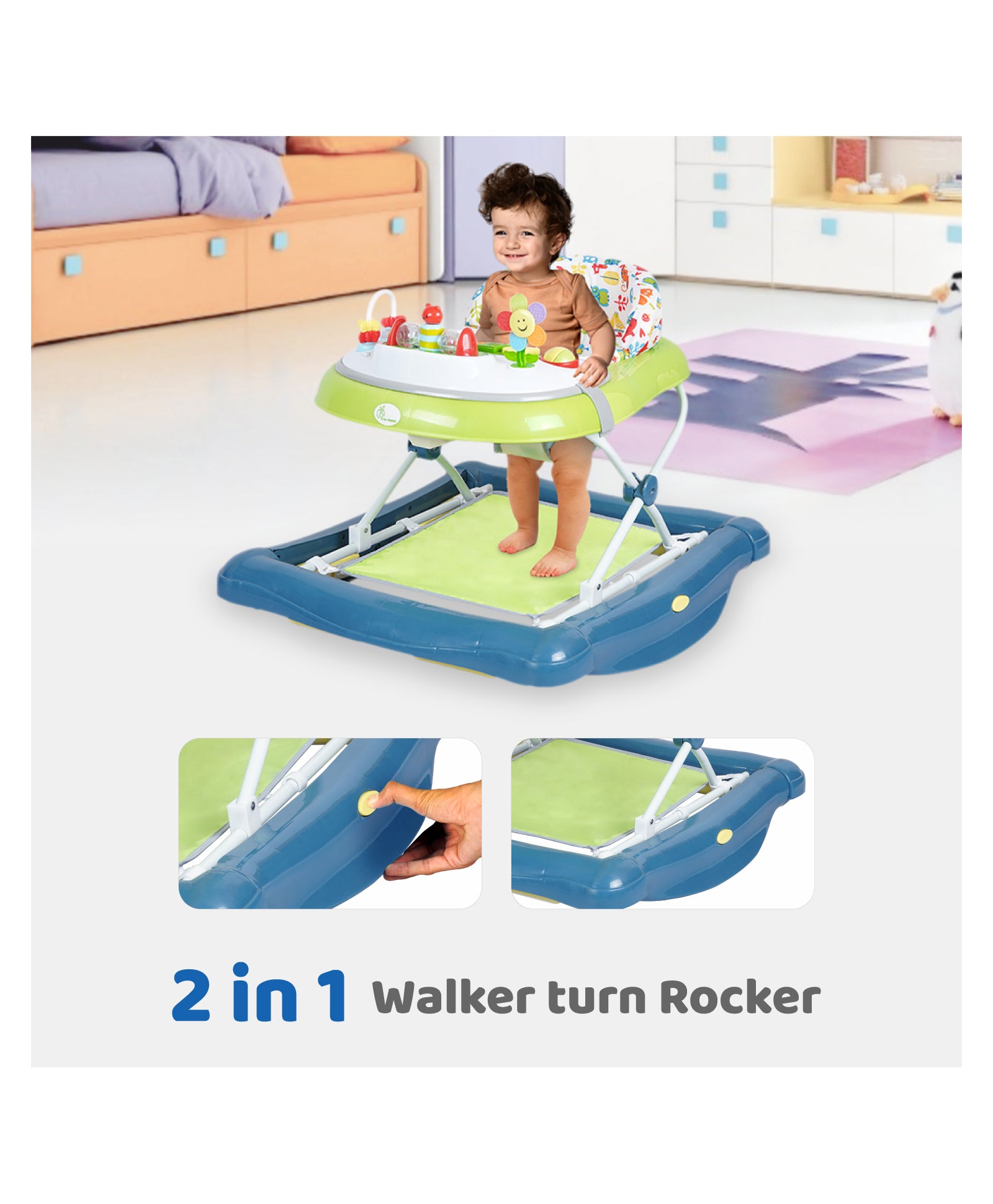 Rabbit Rock Rock N Walk Baby Walker - Blue Green - Image 3