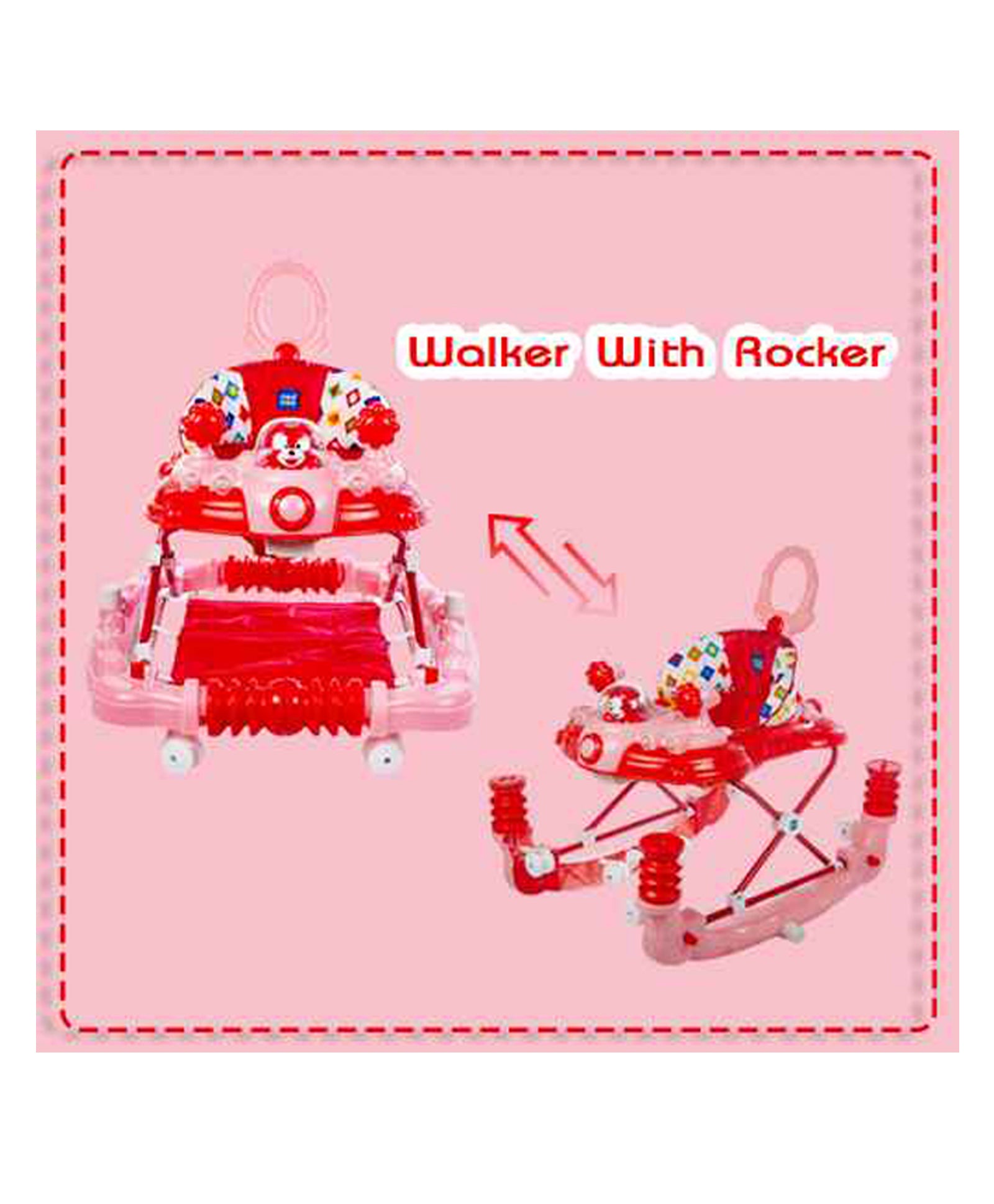 Premium 3 in 1 Walker with Rocker And Parent Push Handle - Pink - Image 2