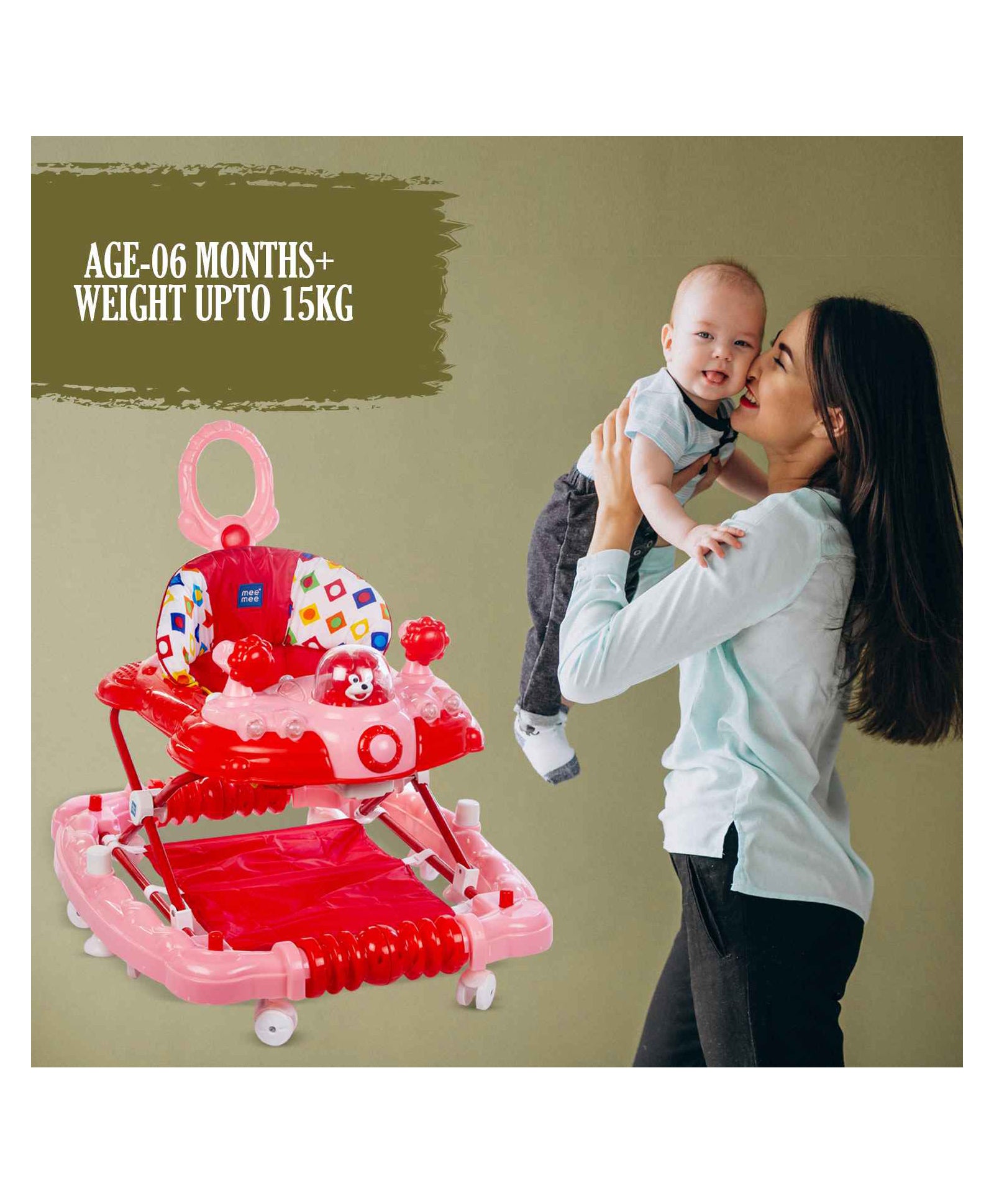 Premium 3 in 1 Walker with Rocker And Parent Push Handle - Pink - Image 4