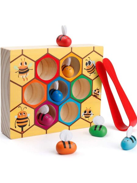 Baybee Wooden Bee Insect Catching Board Puzzle With Tweezer And Bees Multicolour - 9 pieces