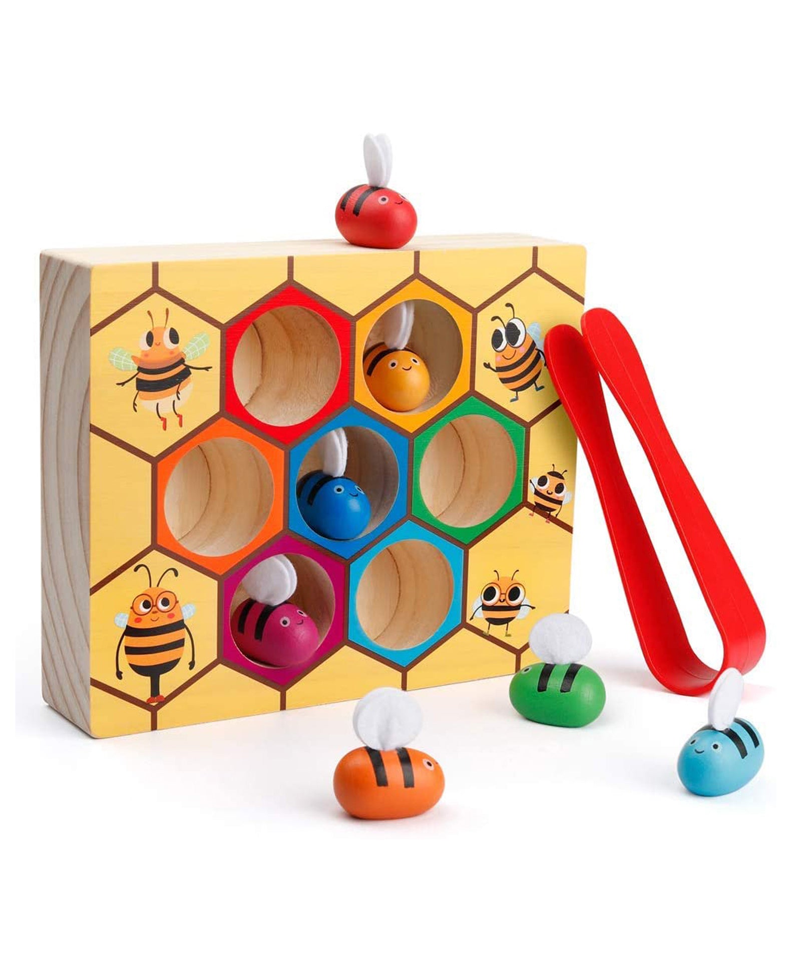 Baybee Wooden Bee Insect Catching Board Puzzle With Tweezer And Bees Multicolour - 9 pieces