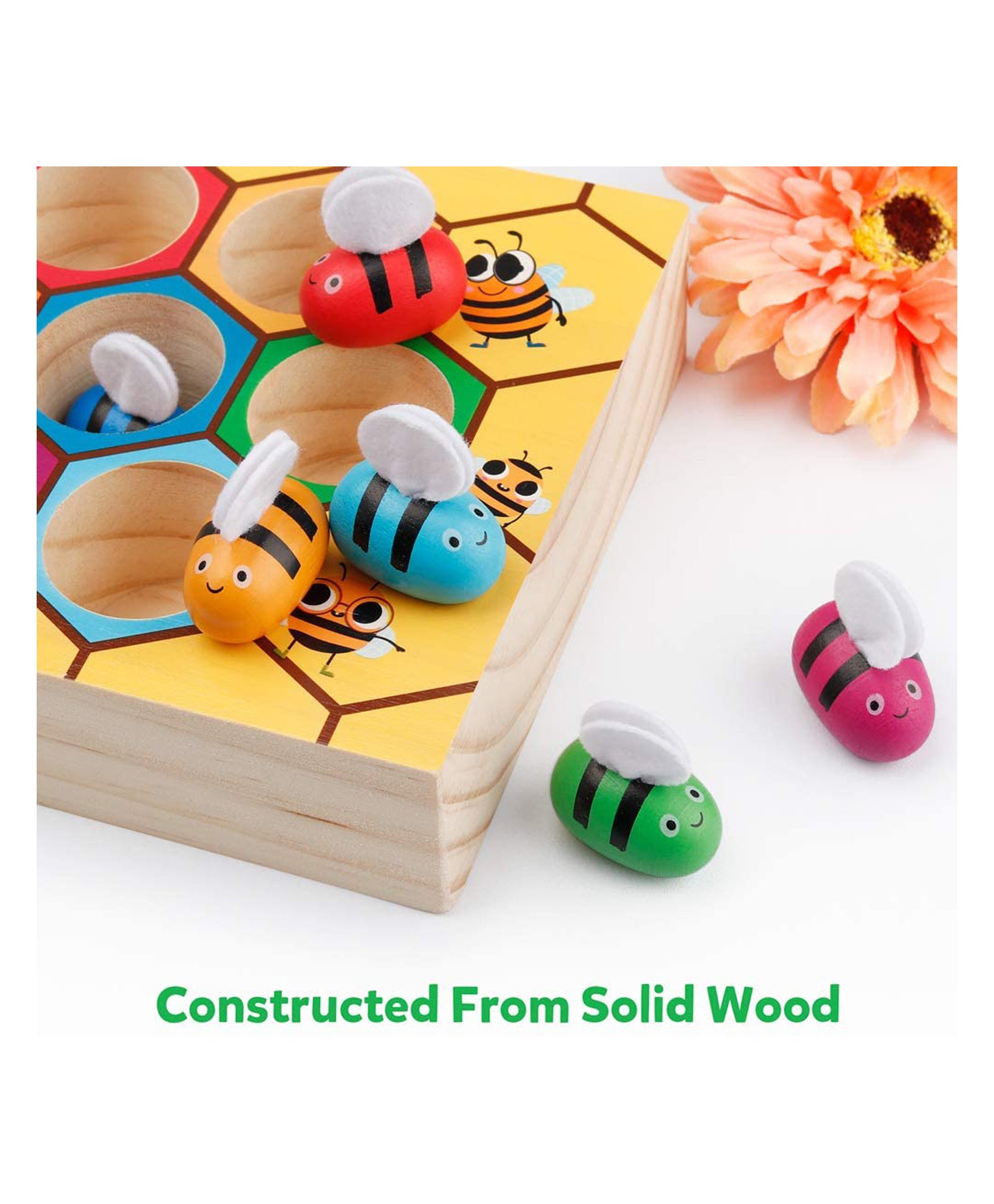 Baybee Wooden Bee Insect Catching Board Puzzle With Tweezer And Bees Multicolour - 9 pieces - Image 4