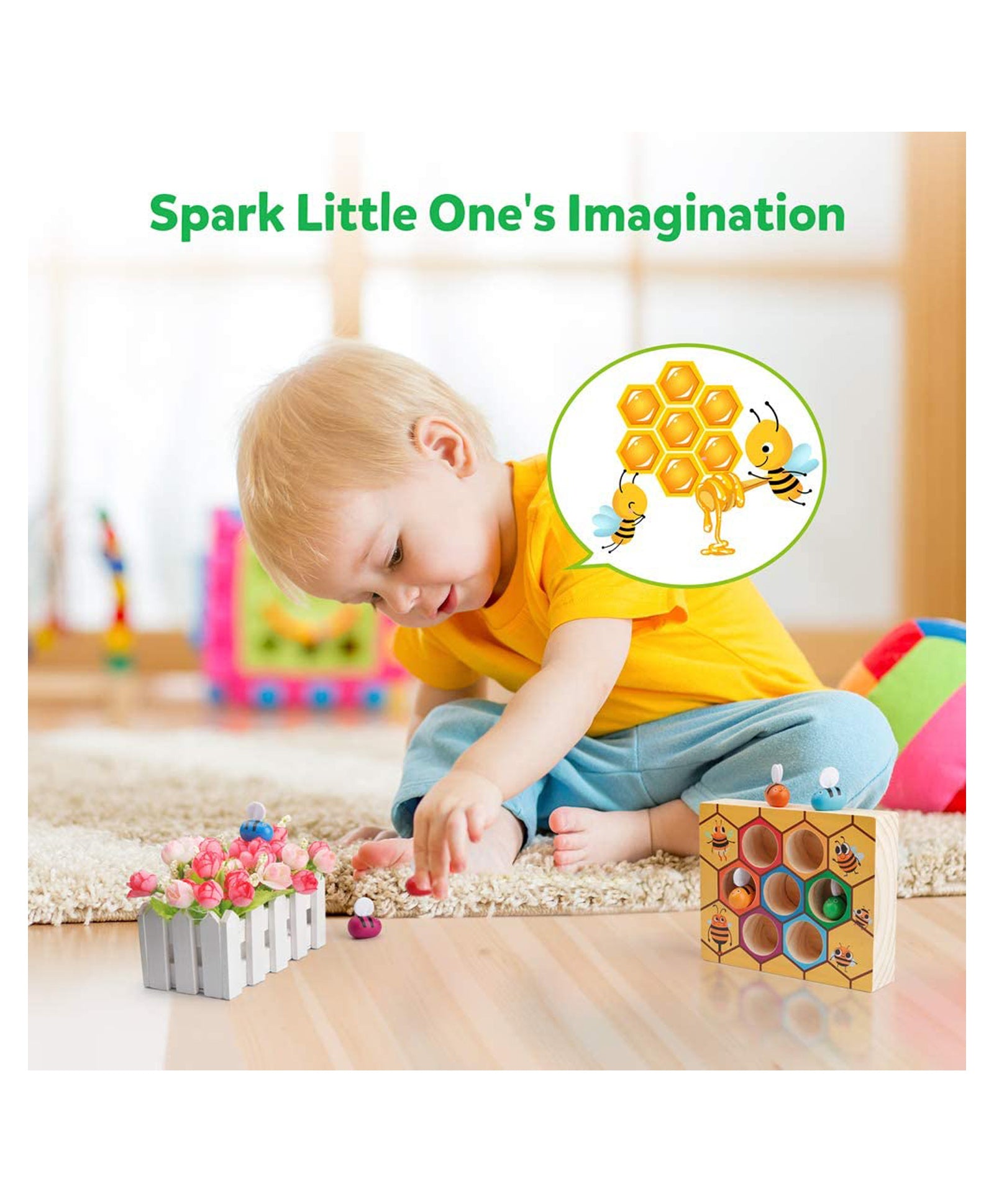 Baybee Wooden Bee Insect Catching Board Puzzle With Tweezer And Bees Multicolour - 9 pieces - Image 5