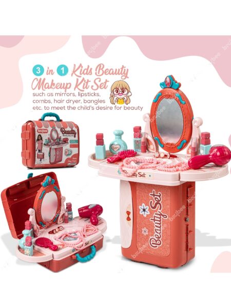 3 in 1 Suitcase Beauty Accessories Makeup Kit Play Set Cum Dressing Table - Multicolour