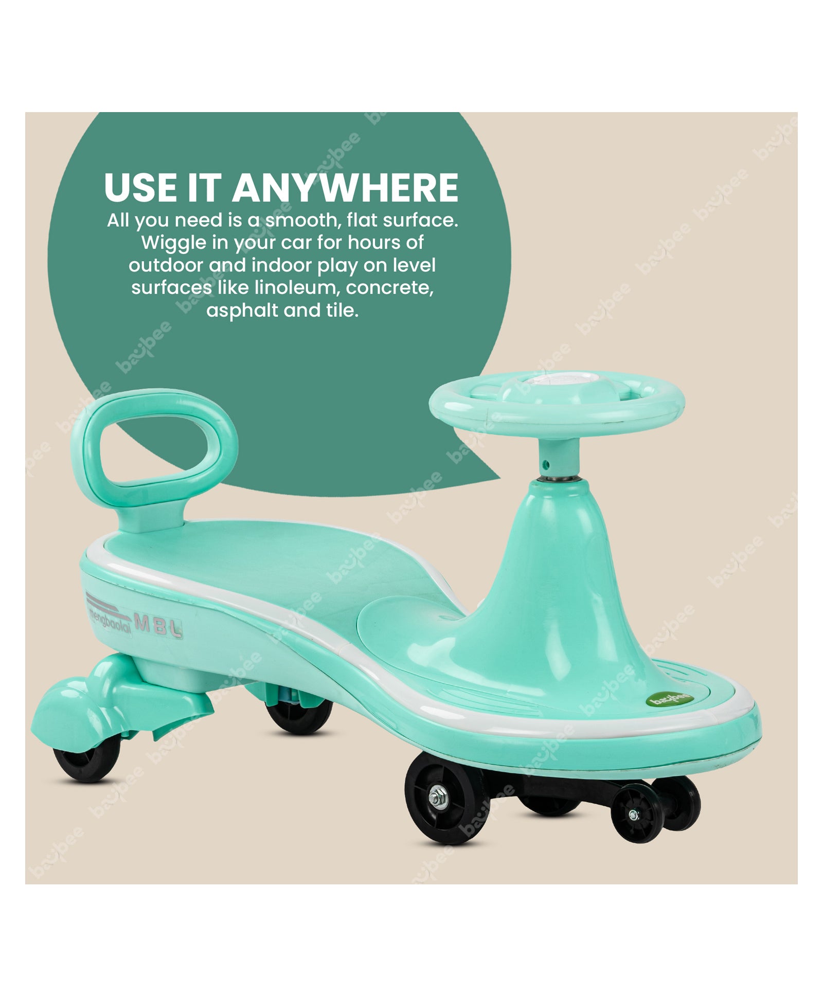 Magic Ride On Swing Cars With PP Wheels & Music - Green - Image 6