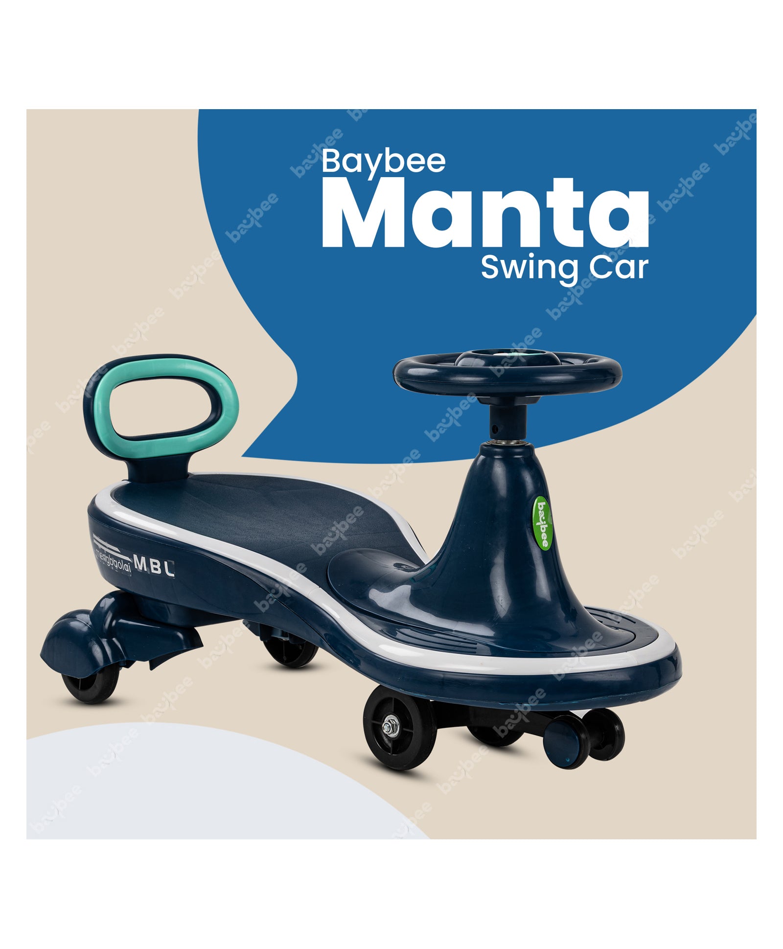 Magic Ride On Swing Cars With PP Wheels & Music - Dark Blue