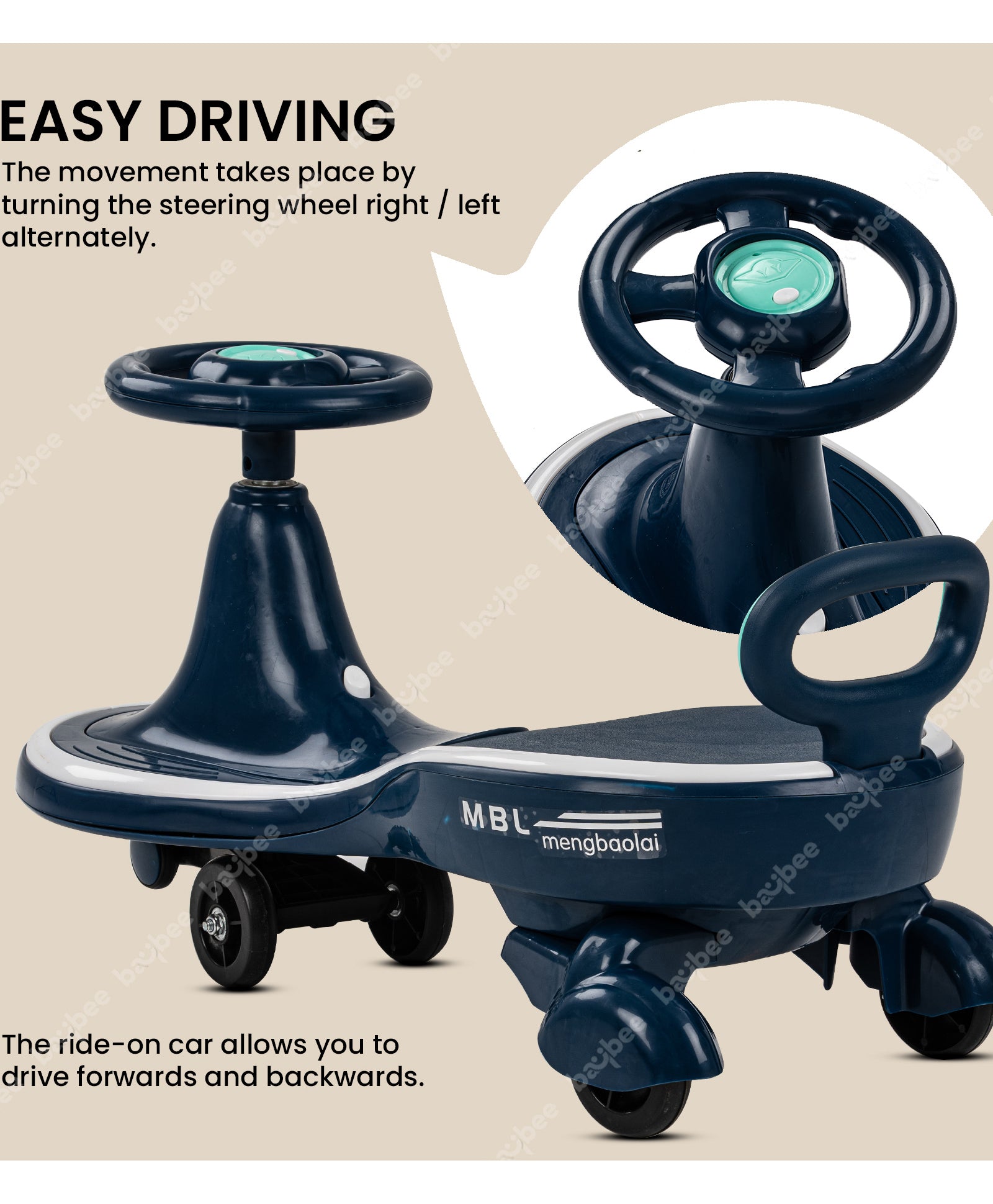 Magic Ride On Swing Cars With PP Wheels & Music - Dark Blue - Image 2