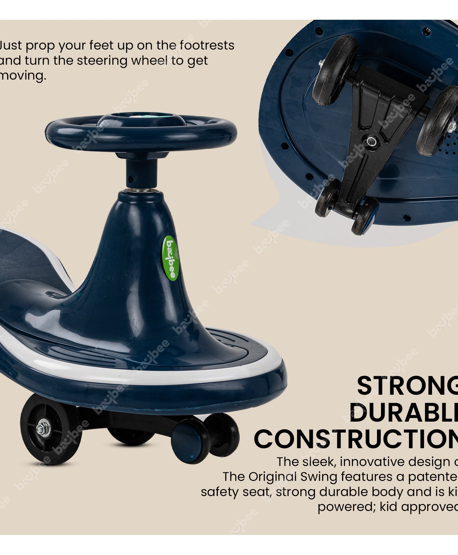 Magic Ride On Swing Cars With PP Wheels & Music - Dark Blue - Image 4