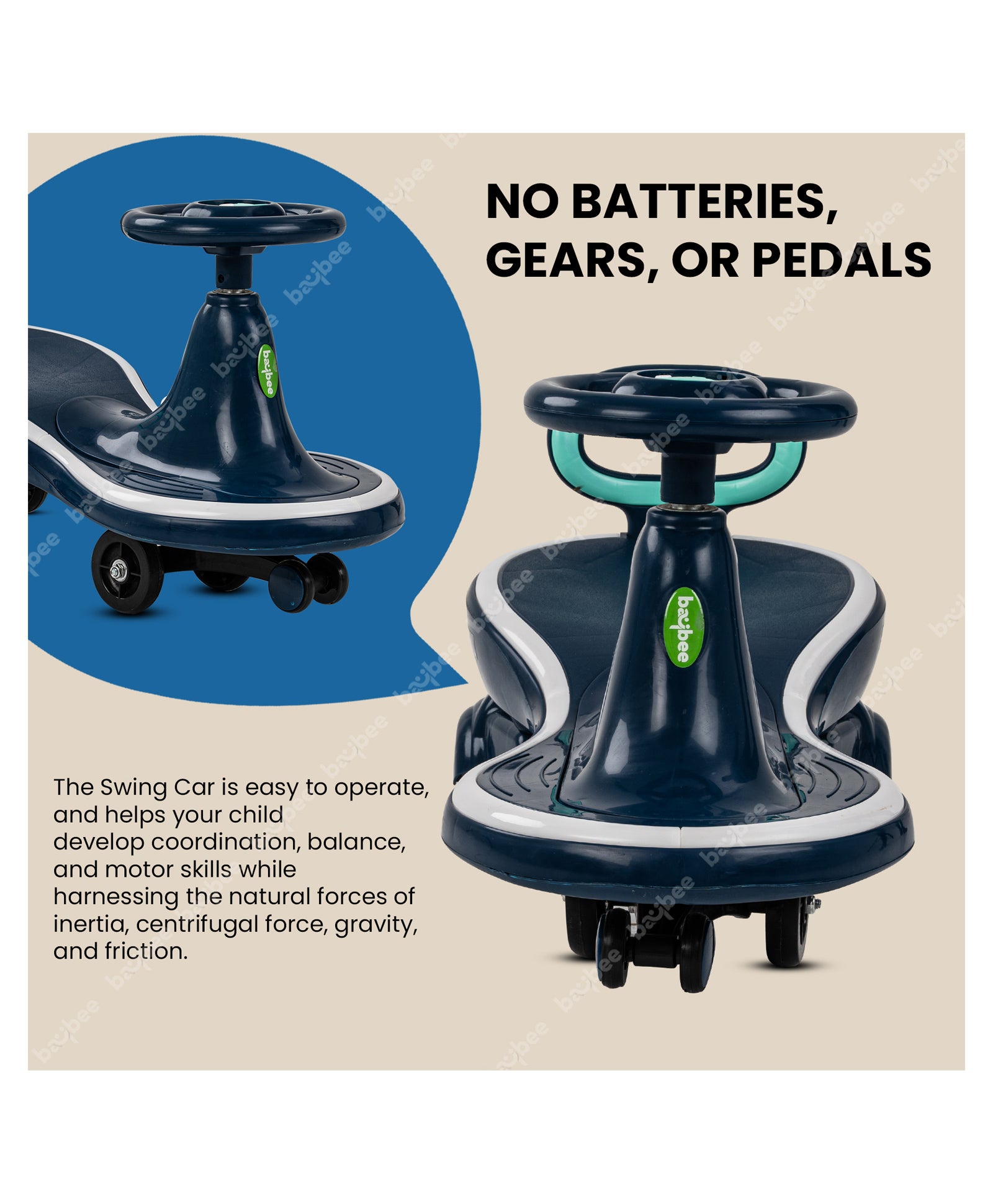 Magic Ride On Swing Cars With PP Wheels & Music - Dark Blue - Image 5