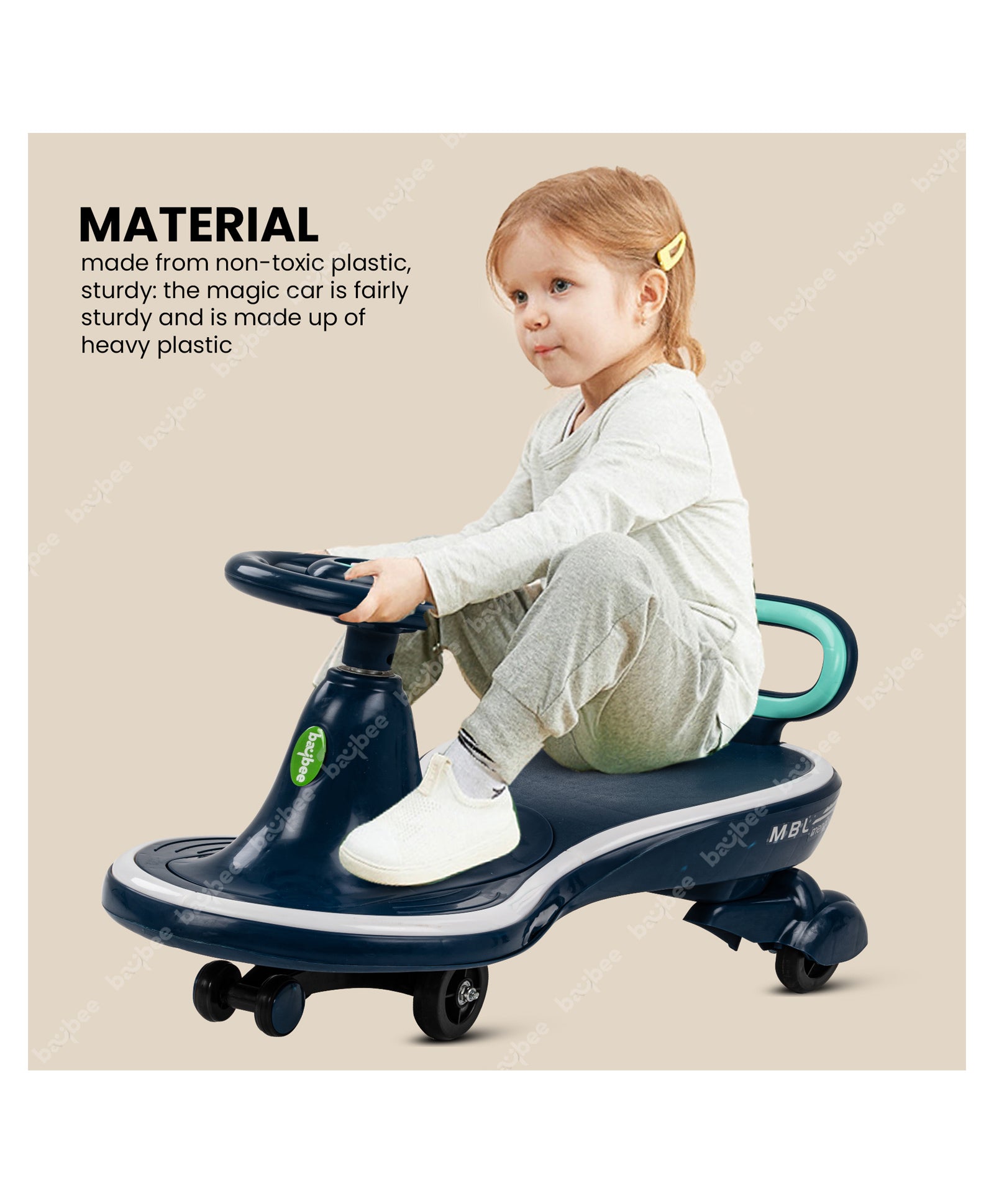 Magic Ride On Swing Cars With PP Wheels & Music - Dark Blue - Image 7