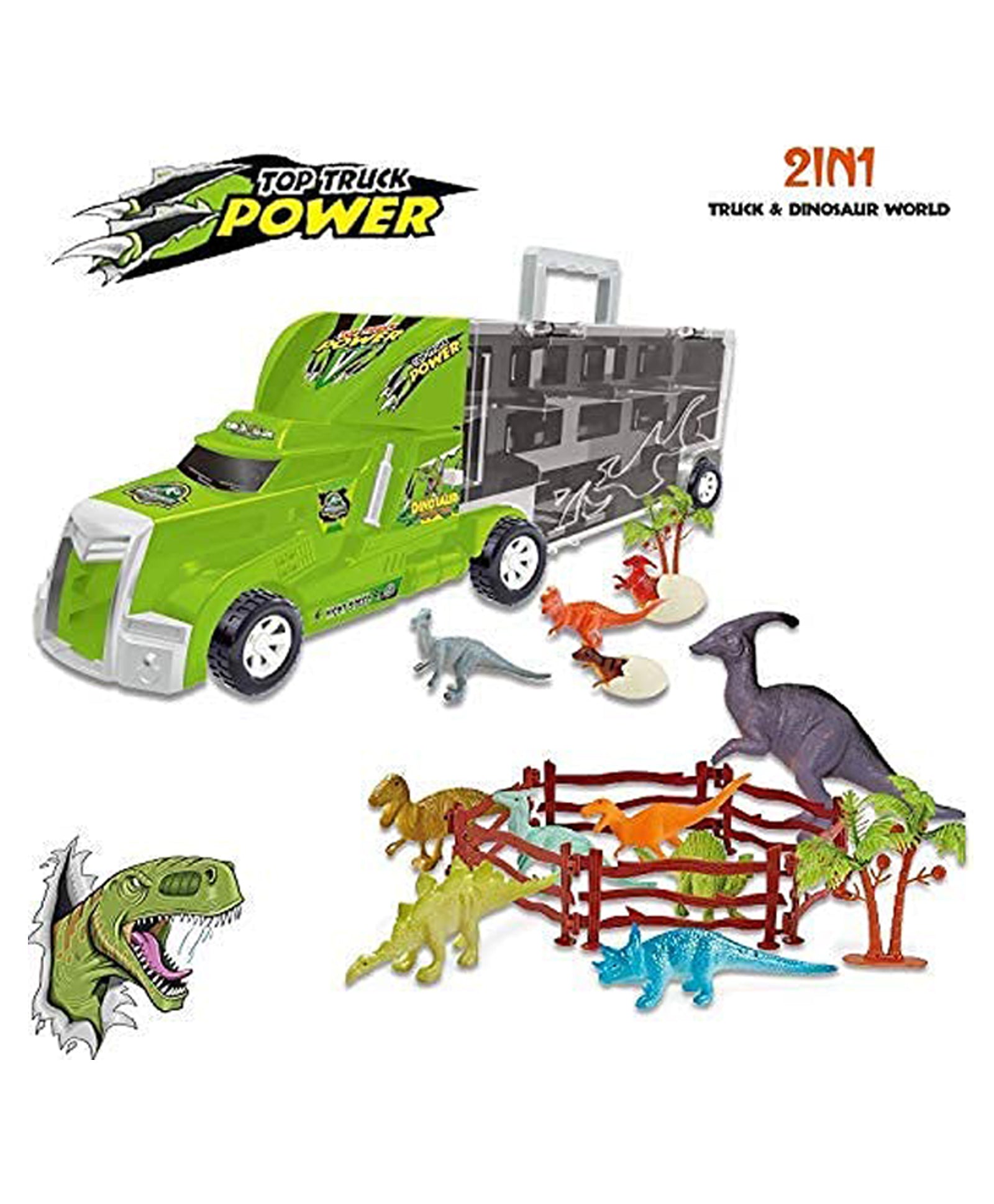 EYESIGN 2 in 1 Truck & Dinosaur Carrier Transport Truck Toy - Multicolor - Image 3