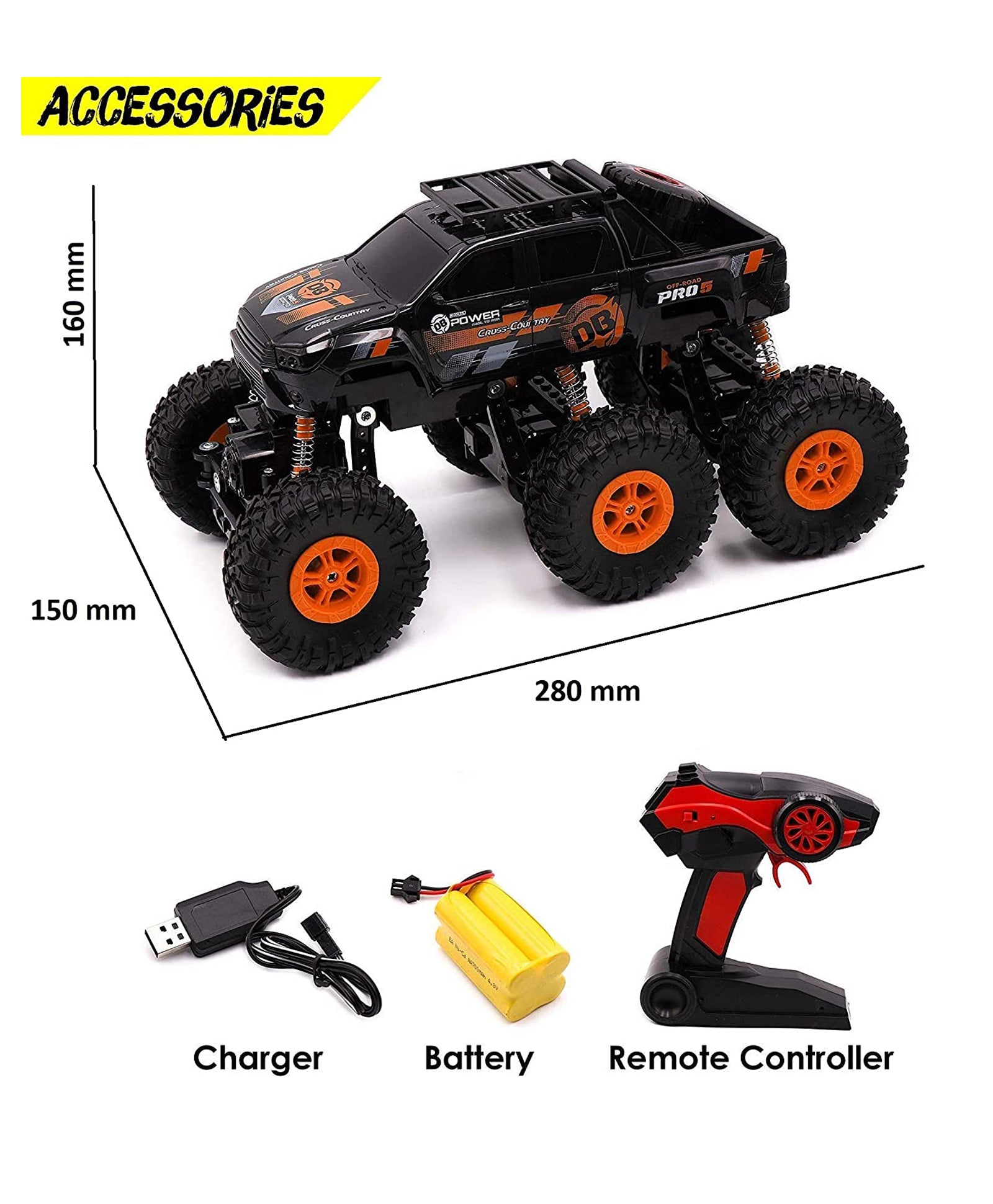 TOYS 2.4GHz 4WD 6 Wheel Remote Controlled Car - Orange - Image 3