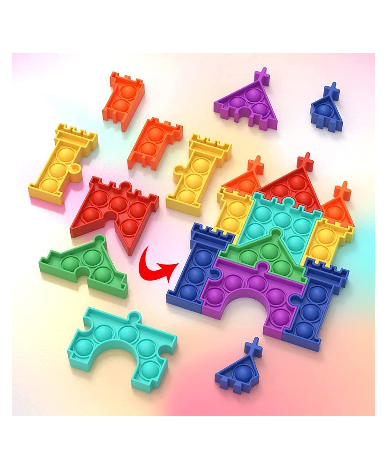 Castle Puzzle Board Game Silicone Sensory Toy Multicolor - 10 Pieces