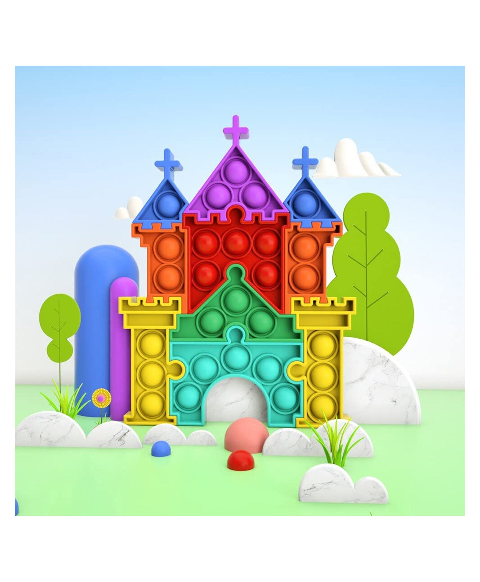 Castle Puzzle Board Game Silicone Sensory Toy Multicolor - 10 Pieces - Image 5