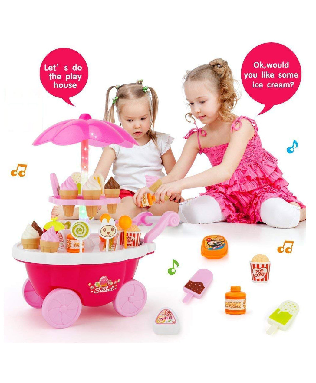 Sweet Ice Cream Cart Pretend Play Toy 39 Pieces - Image 2