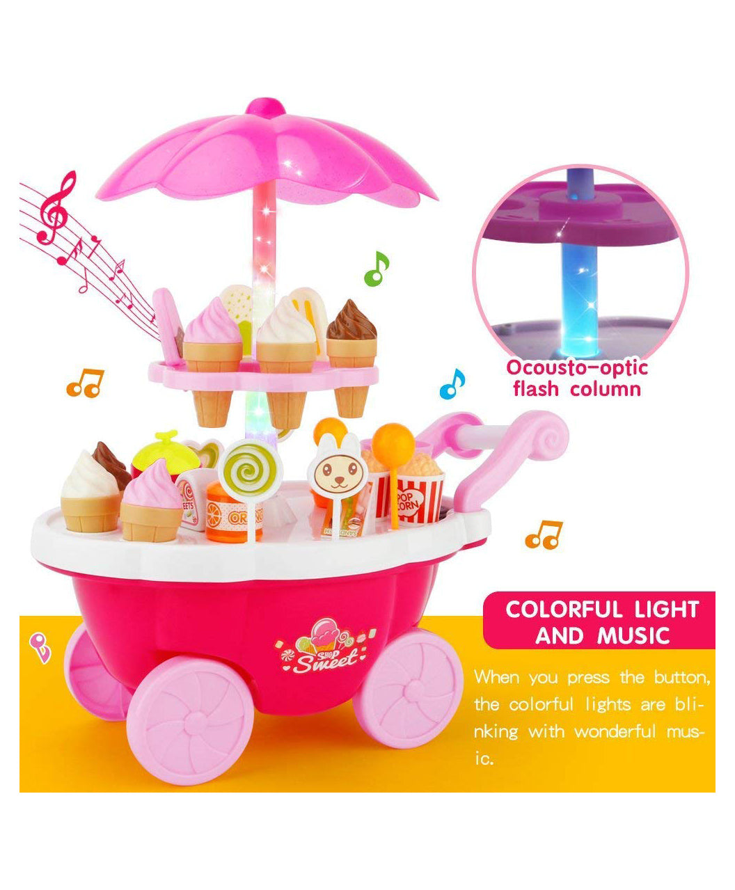 Sweet Ice Cream Cart Pretend Play Toy 39 Pieces - Image 3