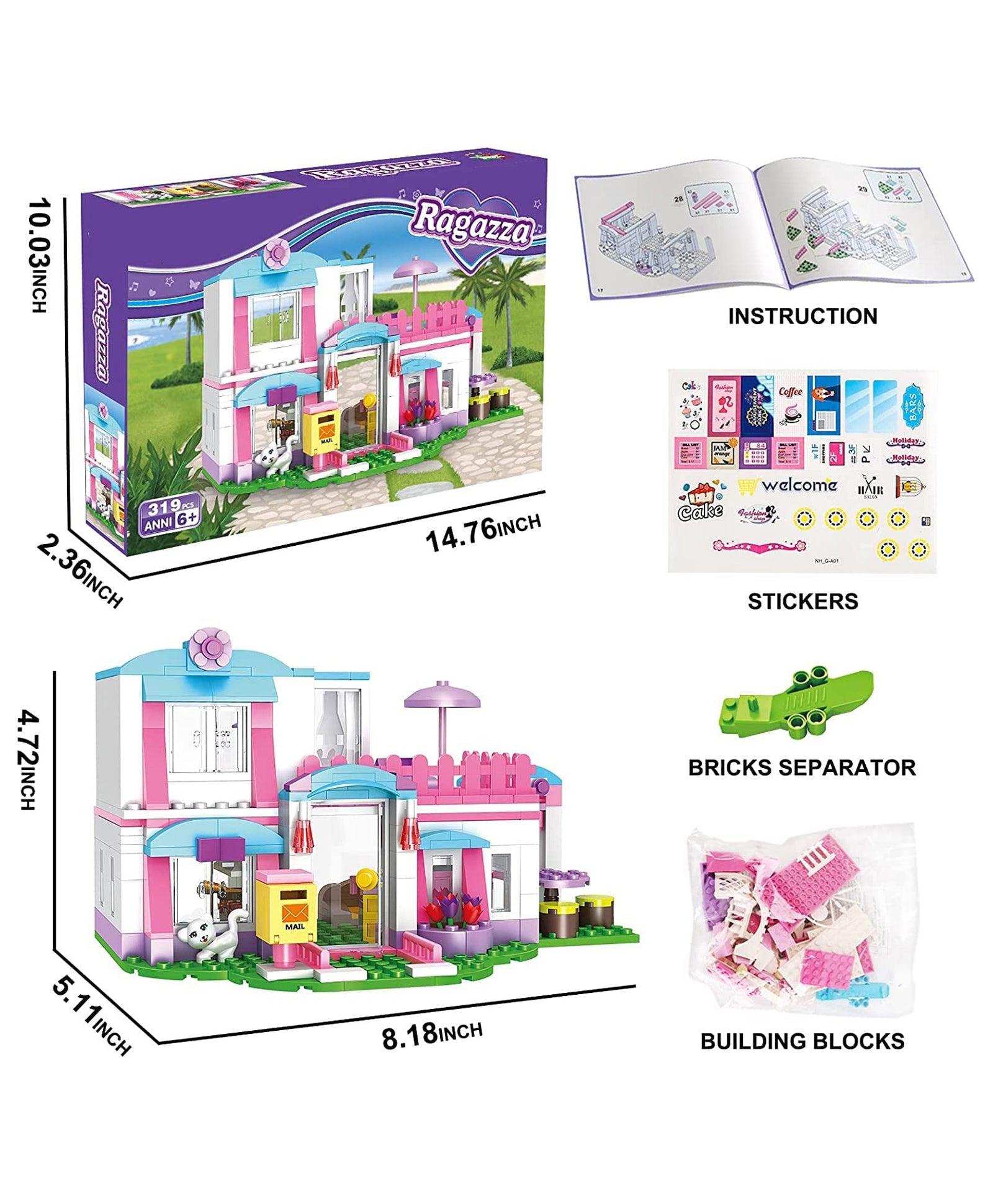 Girls Dolls House Construction Play Set Educational Toys for Kids 319 Pieces Sunshine House - Image 8