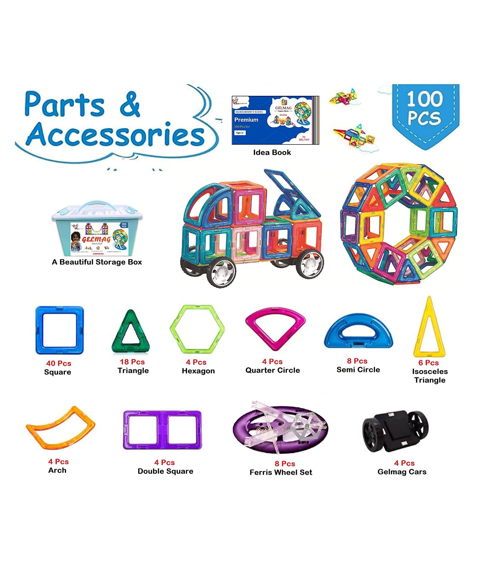 Magnetic Blocks 100 Pieces Special Edition Creative Learning STEM Educational Toy for Kids - Image 2