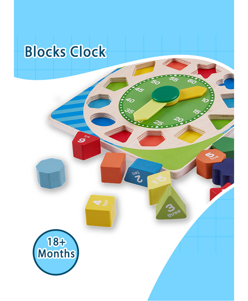 Wooden Learning Educational Clock With Time Shape Color & Number - Multicolor - Image 2