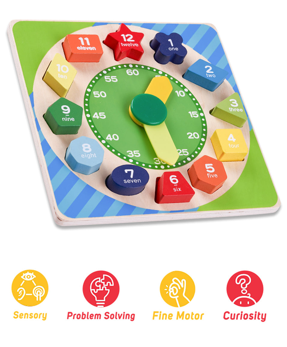 Wooden Learning Educational Clock With Time Shape Color & Number - Multicolor - Image 6