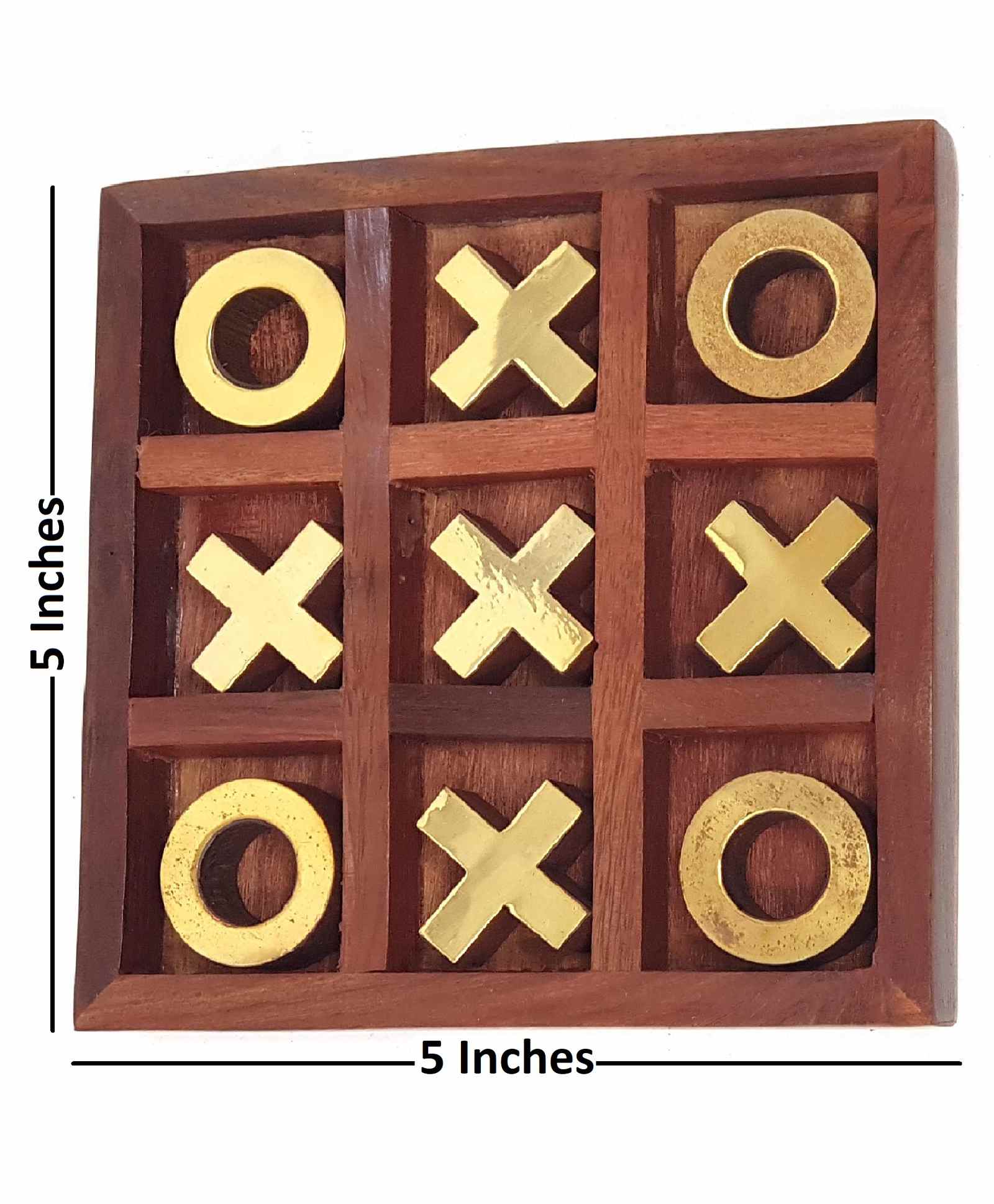 Noughts and Crosses Game Brass Wooden Tic Tac Toe Game - Brown - Image 3