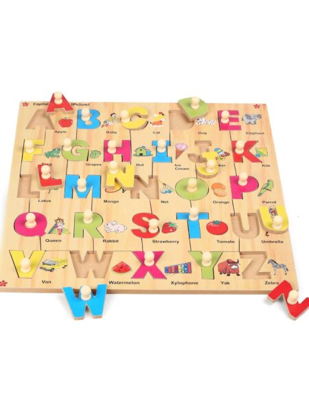 Creative Wooden Alphabet With Knobs Puzzle - Multicolor