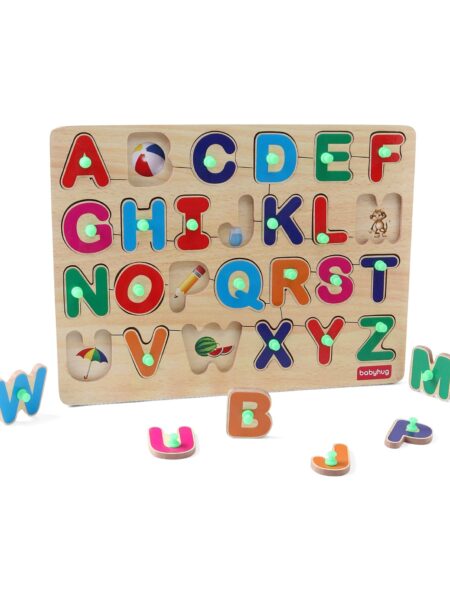 Babyhug Wooden Capital Alphabet Knob and Peg Puzzle Multicolour - 26 Pieces
