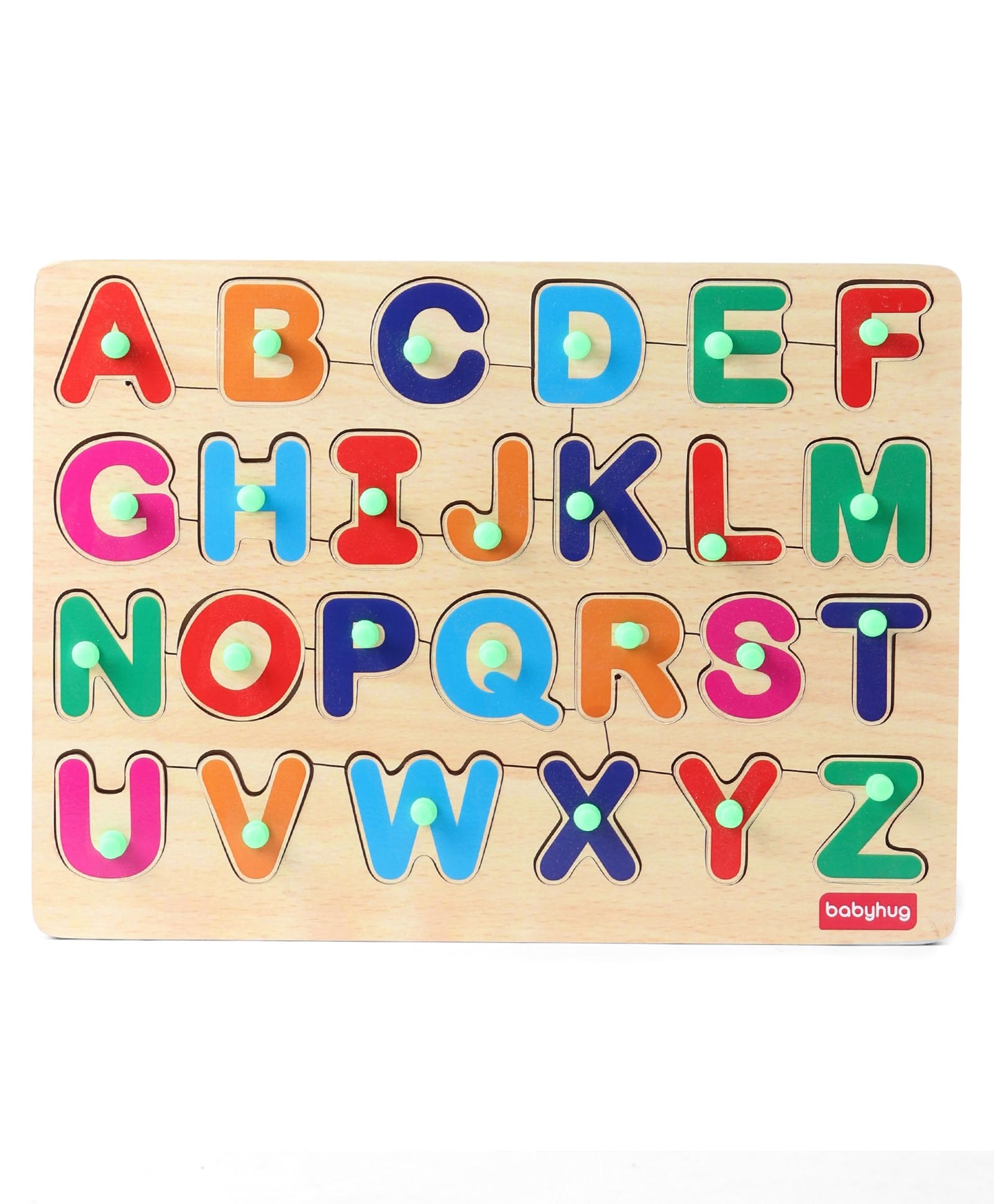 Babyhug Wooden Capital Alphabet Knob and Peg Puzzle Multicolour - 26 Pieces - Image 4
