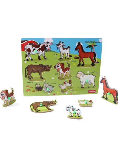Babyhug Wooden Domestic Animals Puzzle Multicolour - 8 Pieces