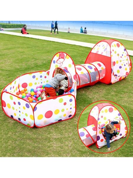 3 in 1 Portable Pool with Tunnel & Tent - Multicolour
