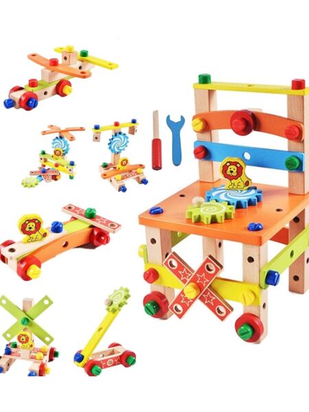 FunBlast Assembling Disassembling Wooden Multifunctional Chair Toy - Multicolor
