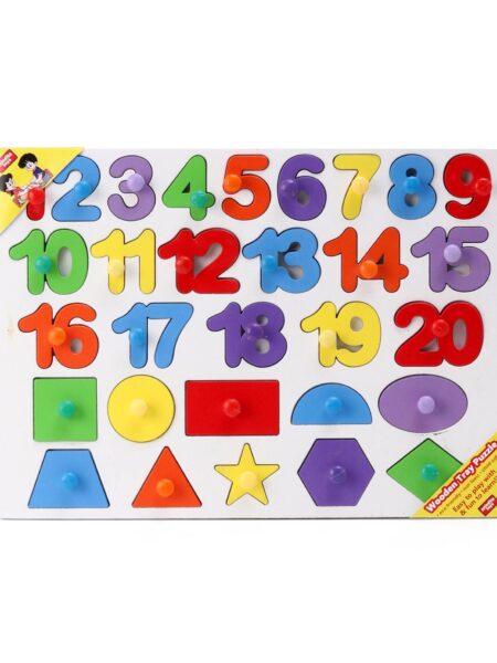 Wooden 1 to 20 Numbers & Shapes Puzzle Multicolor - 30 Pieces
