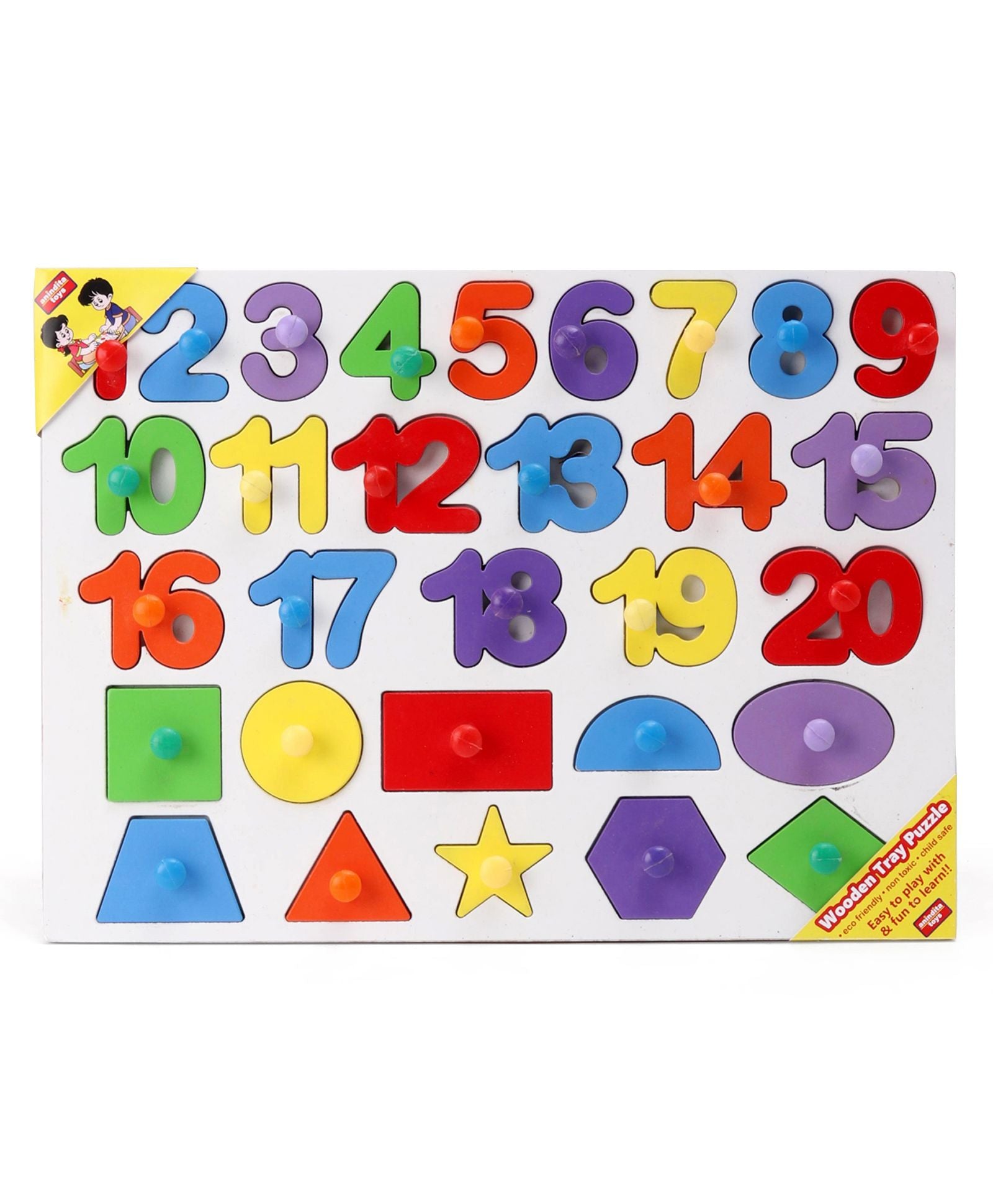 Wooden 1 to 20 Numbers & Shapes Puzzle Multicolor - 30 Pieces