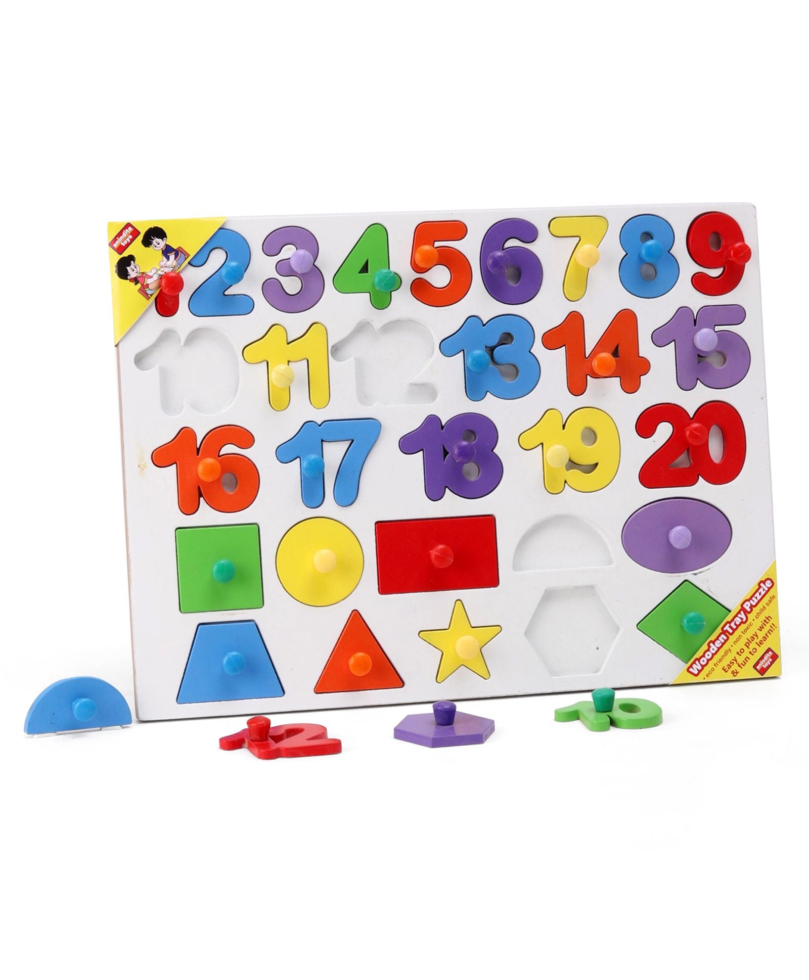 Wooden 1 to 20 Numbers & Shapes Puzzle Multicolor - 30 Pieces - Image 2